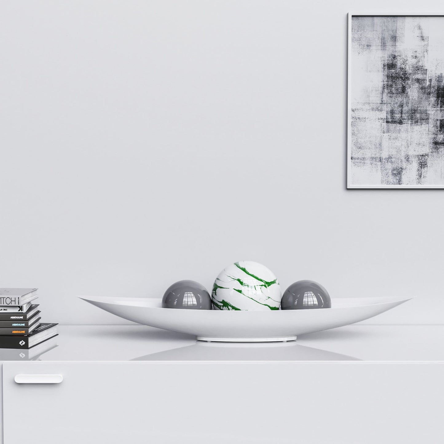 Ceramic Canoe & Three Balls Set - White Marbles - Synchrony Art INC