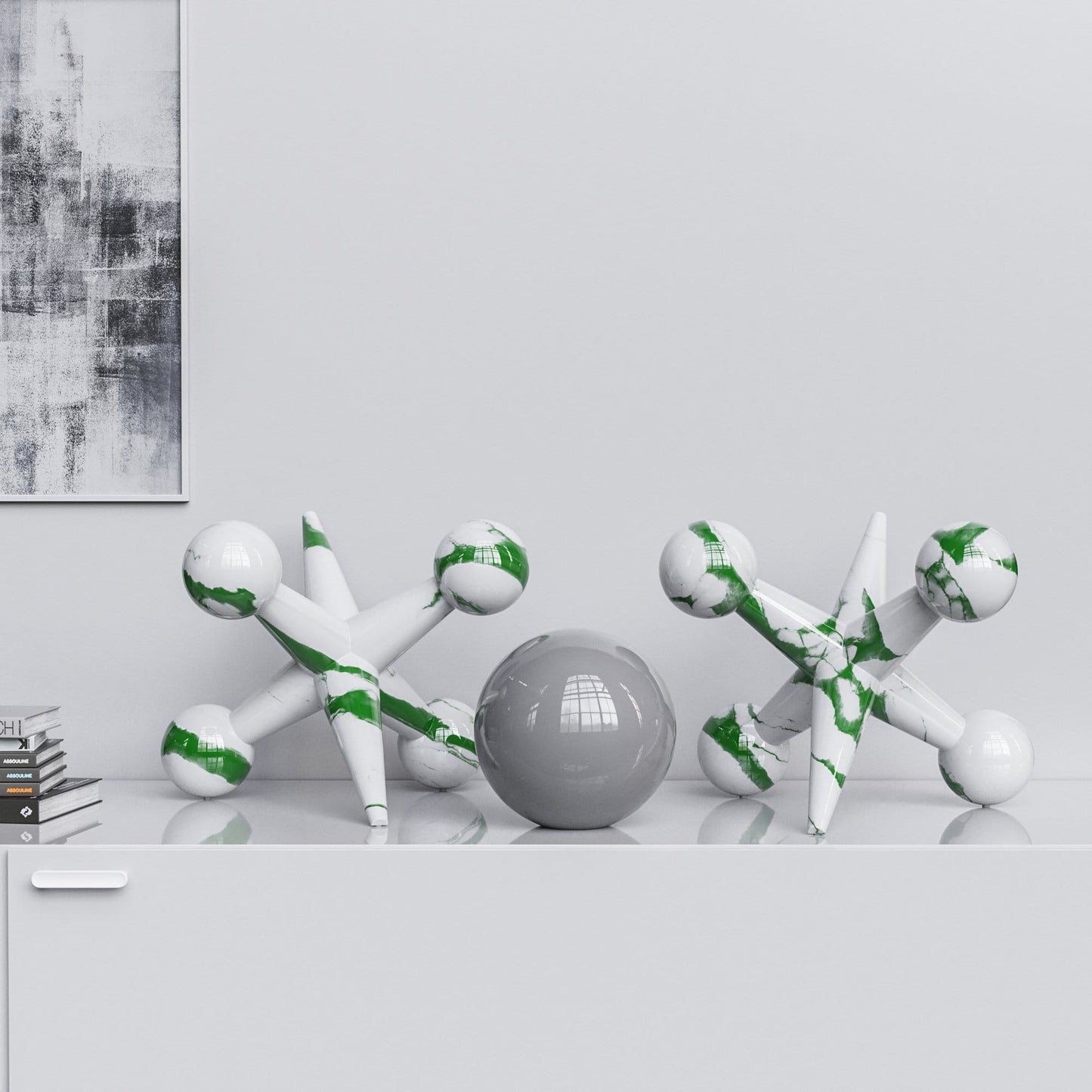 Ceramic 18"Jacks & 10" Ball Set - White Marbles - Synchrony Art INC