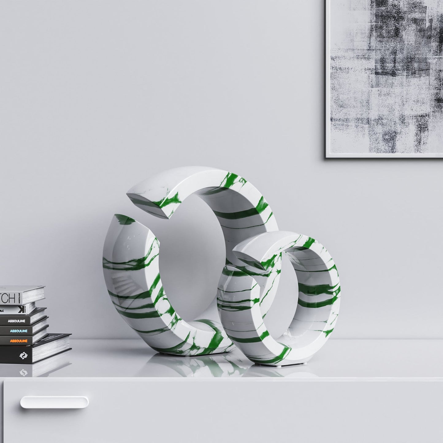 Ceramic Ring Set - White Marbles - Synchrony Art INC