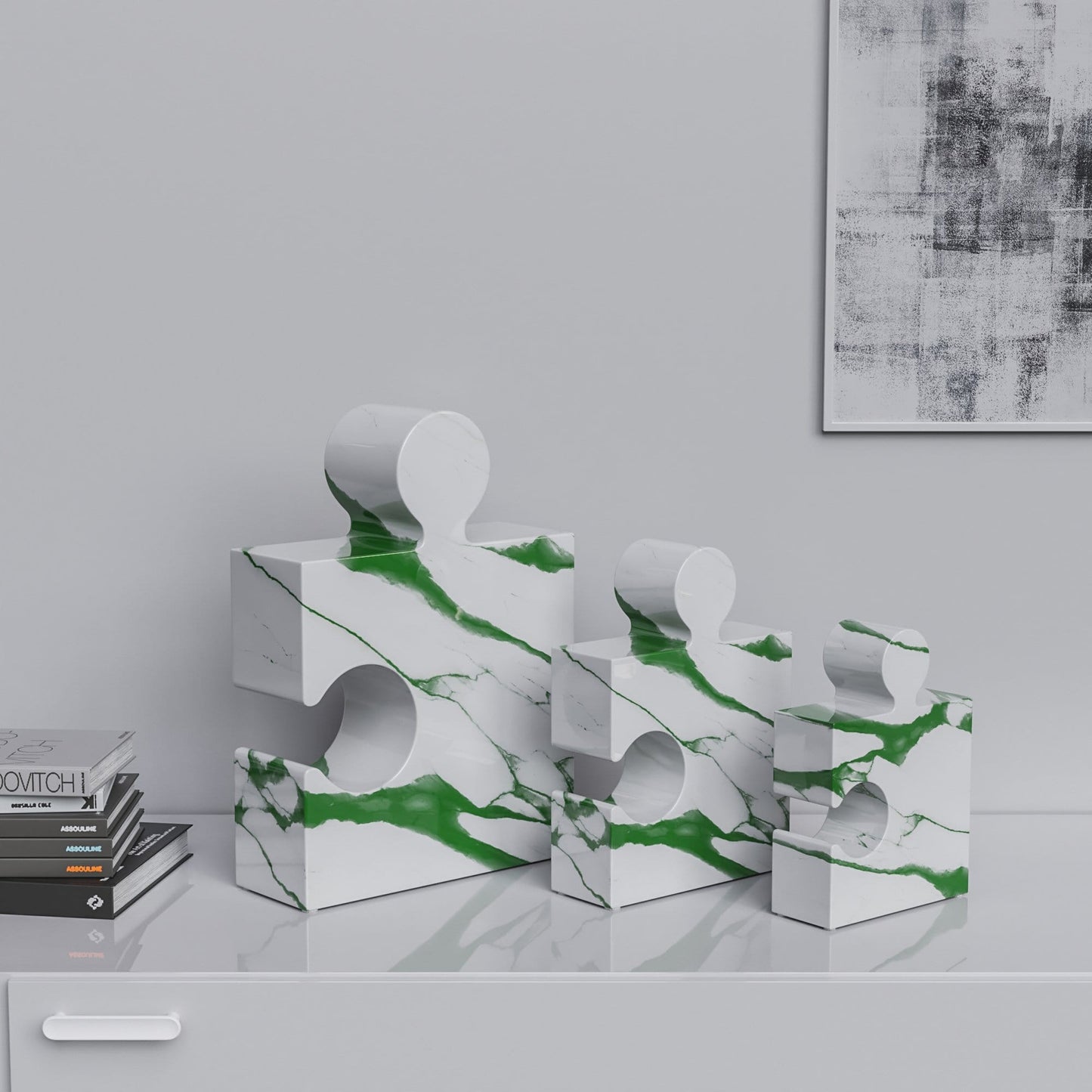 Ceramic Three Puzzles Set (Enhanced) - White Marbles - Synchrony Art INC