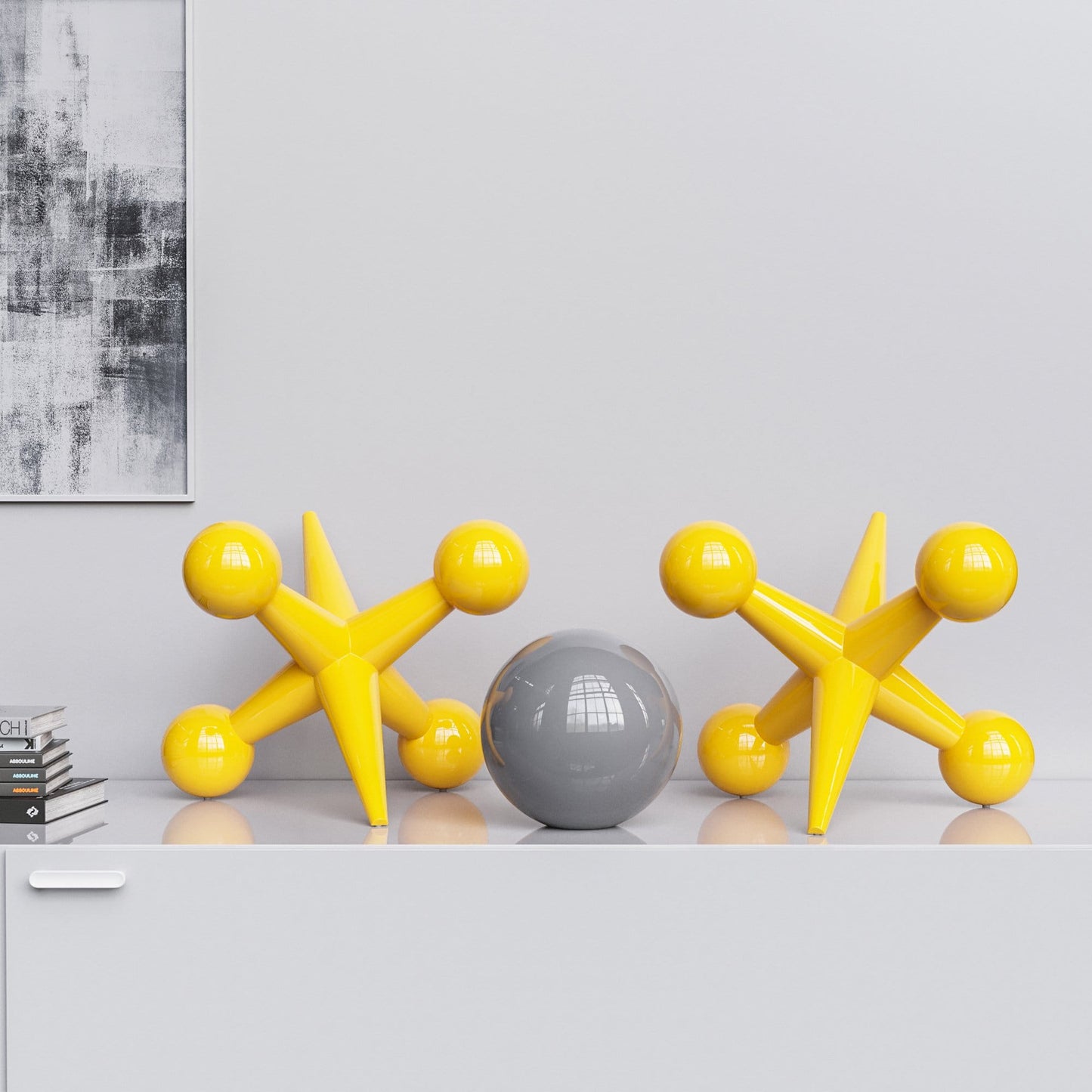 Ceramic 18"Jacks & 10" Ball  Set - Plain Colors - Synchrony Art INC