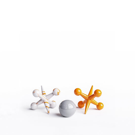 Ceramic 12"Jacks & 7" Ball  Set - Plain & Marbles - Synchrony Art INC