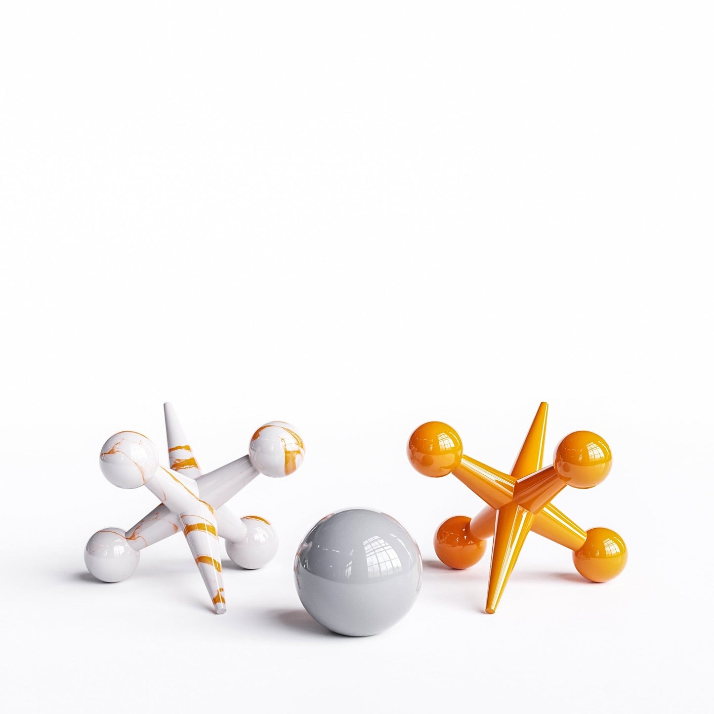 Ceramic 18"Jacks & 10" Ball  Set - Plain & Marbles - Synchrony Art INC