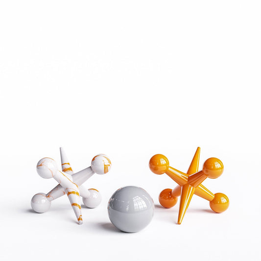 Ceramic 18"Jacks & 10" Ball  Set - Plain & Marbles - Synchrony Art INC