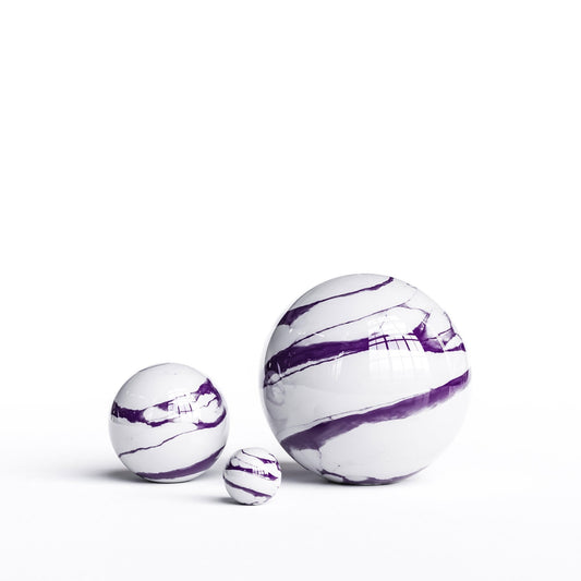 Ceramic Spheres - Three Pieces Set - White Marbles - Synchrony Art INC