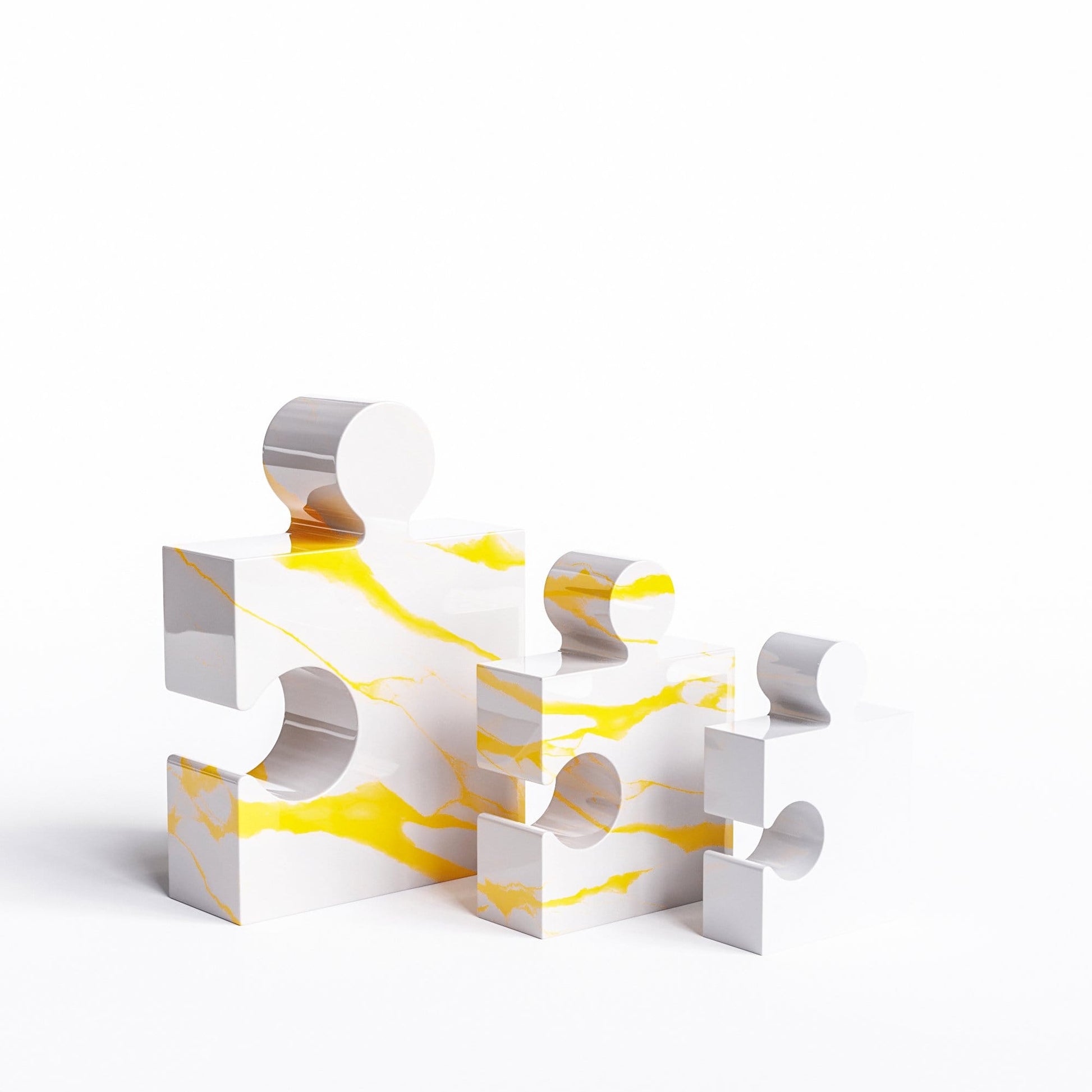 Ceramic Three Puzzles Set (Enhanced) - White Marbles - Synchrony Art INC
