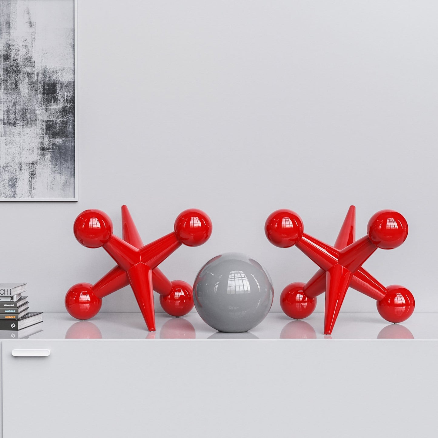 Ceramic 18"Jacks & 10" Ball  Set - Plain Colors - Synchrony Art INC