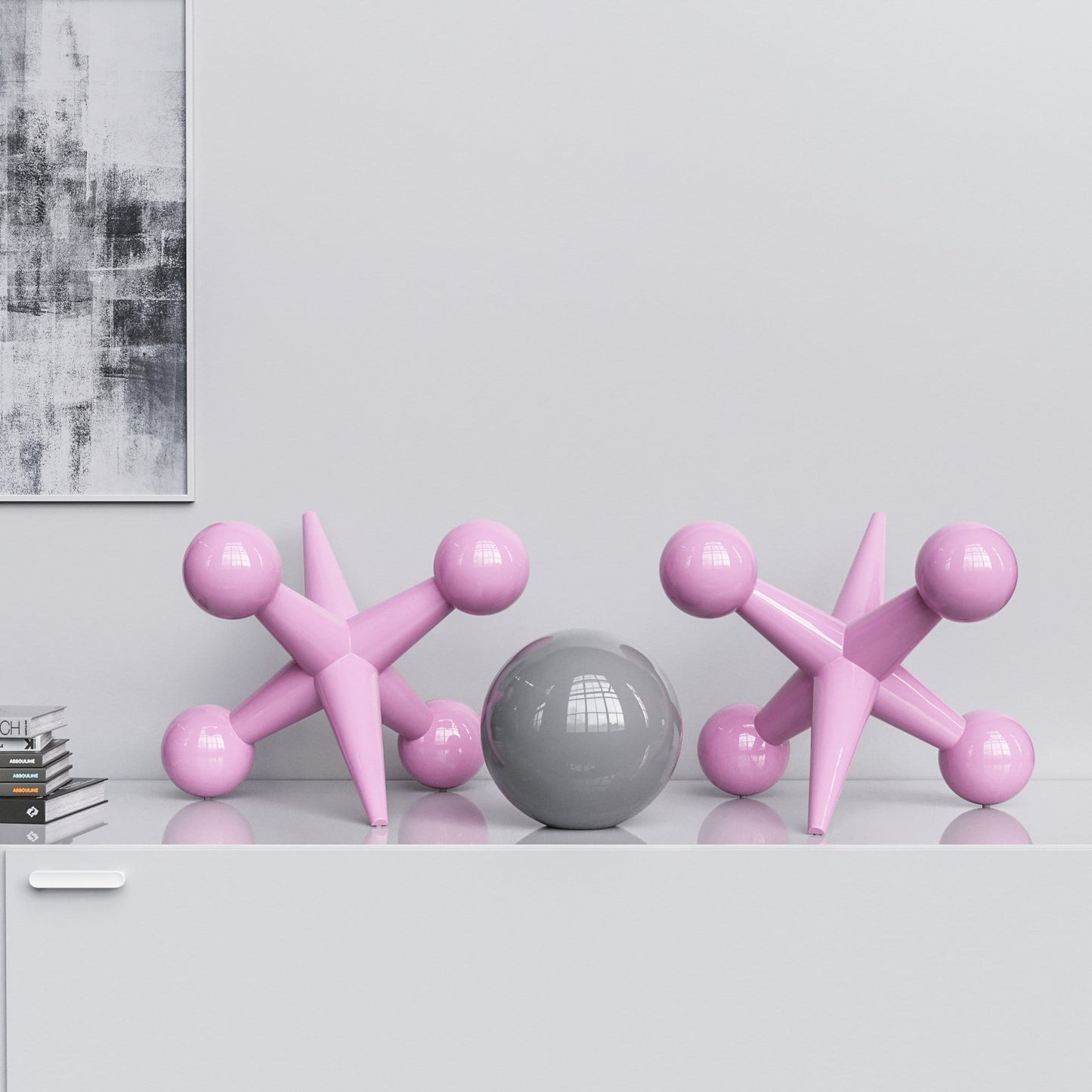 Ceramic 18"Jacks & 10" Ball  Set - Plain Colors - Synchrony Art INC
