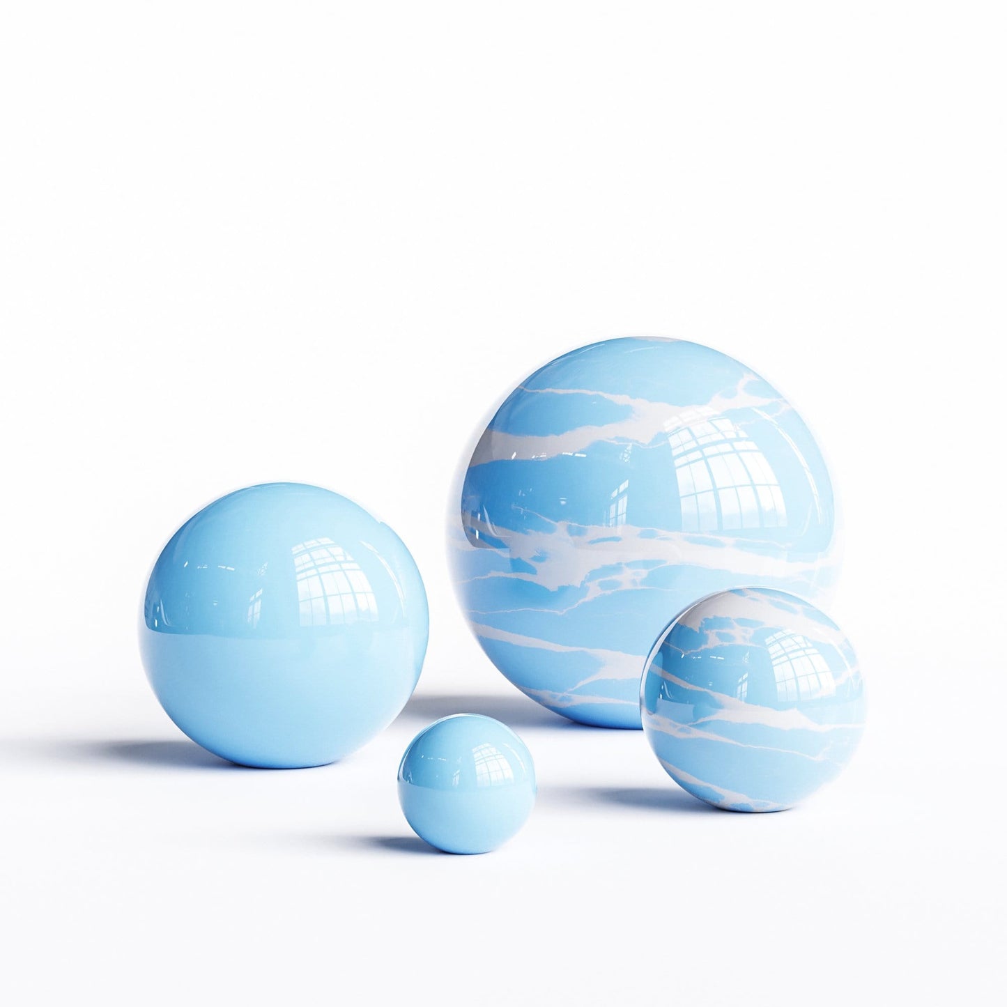Ceramic Sphere Four Pieces Set - Plain & Marbles - Synchrony Art INC