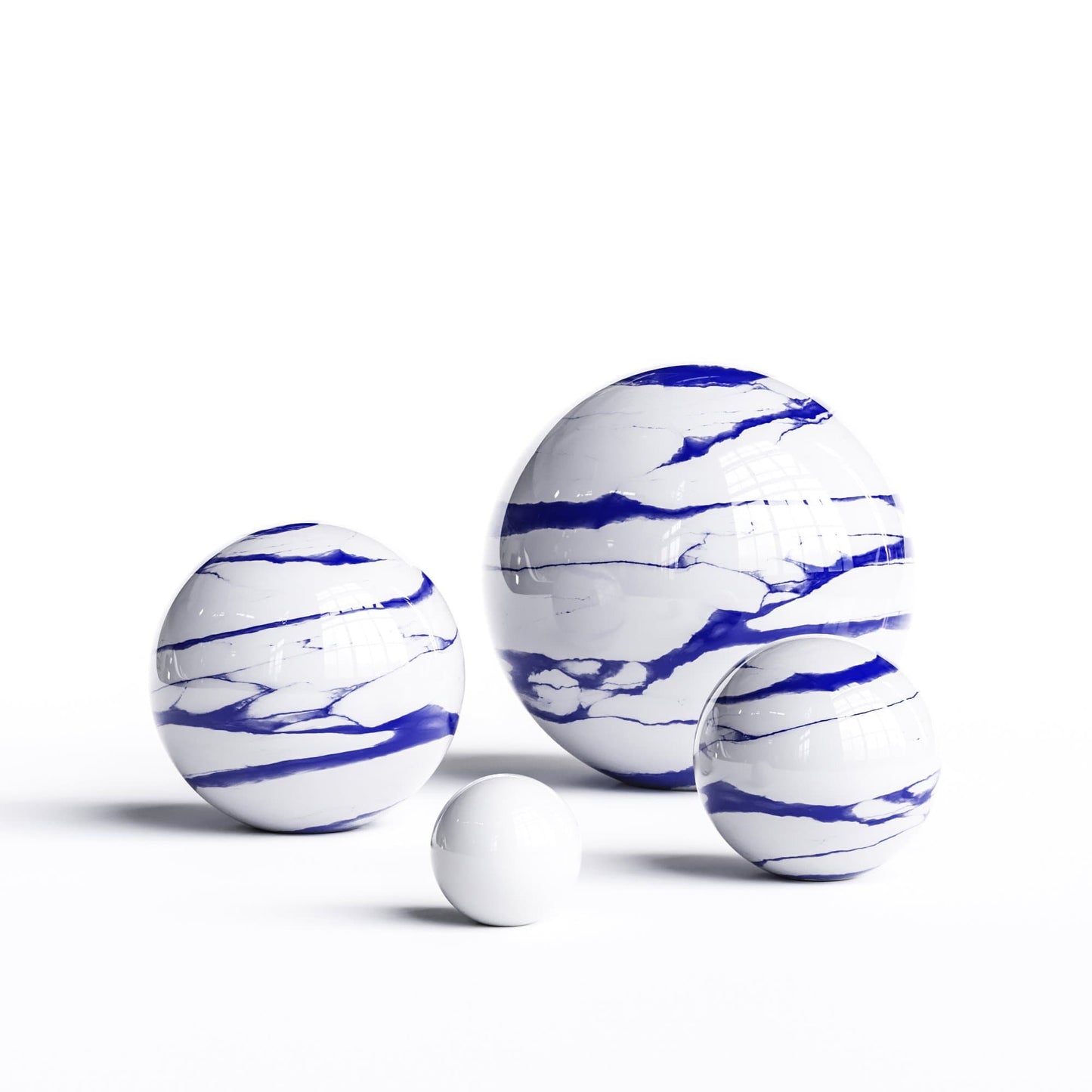 Ceramic Sphere Four Pieces Set - White Marbles - Synchrony Art INC