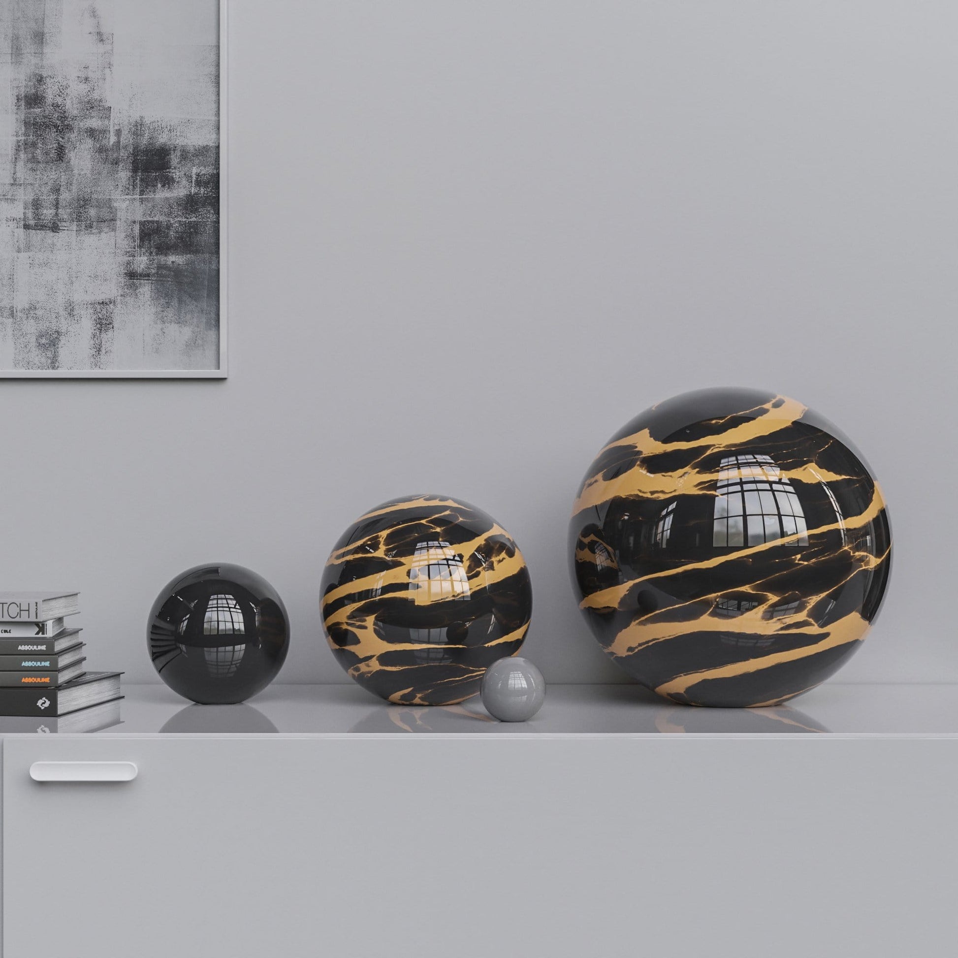 Ceramic Sphere Four Pieces Set - Plain & Marbles - Synchrony Art INC