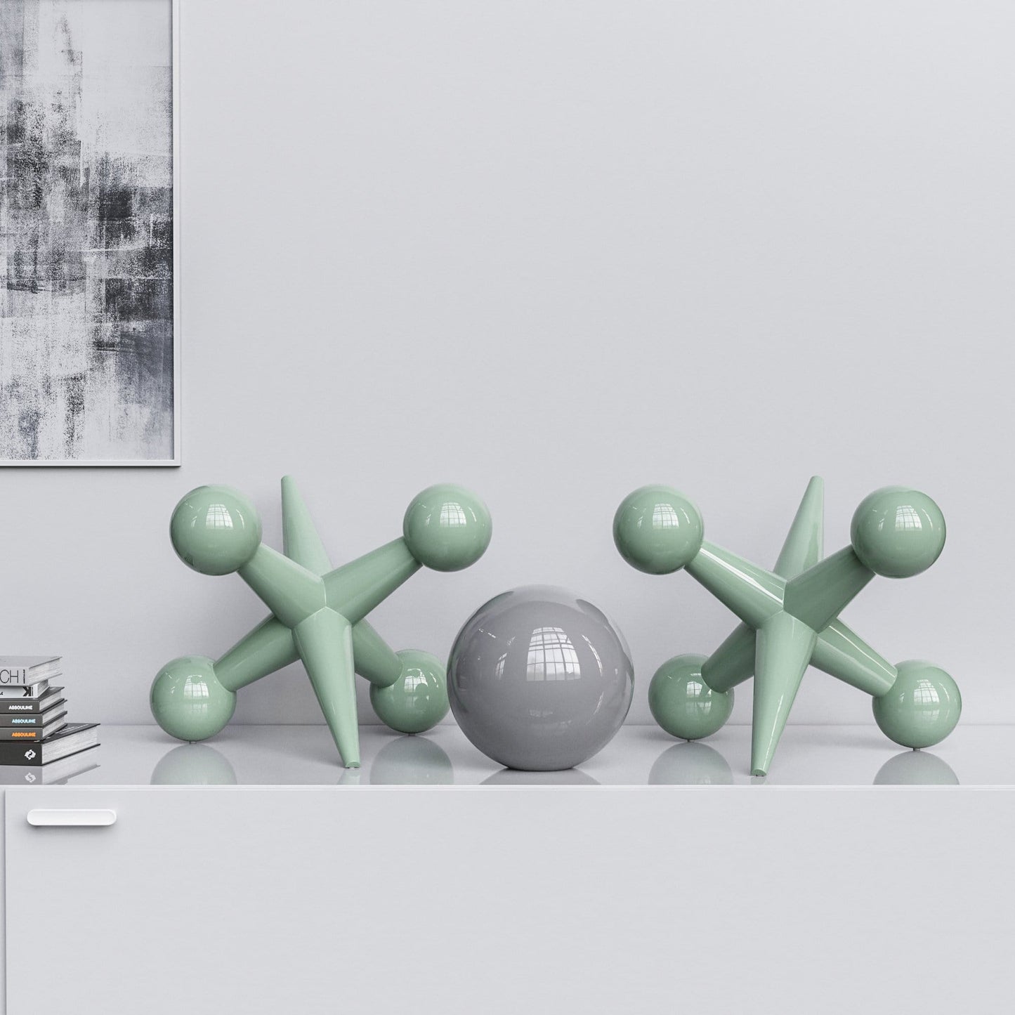 Ceramic 18"Jacks & 10" Ball  Set - Plain Colors - Synchrony Art INC