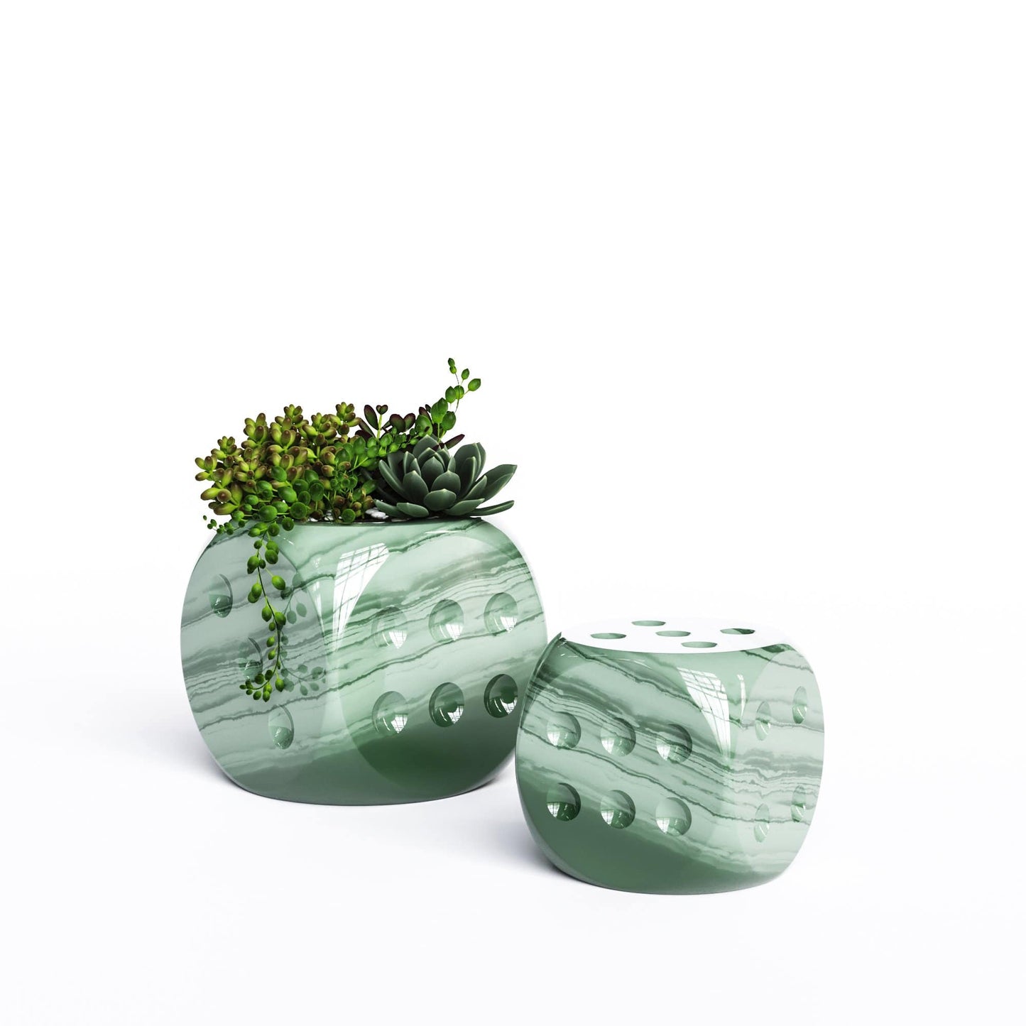 Ceramic Dice & Plants Set - Exotic Marbles - Synchrony Art INC
