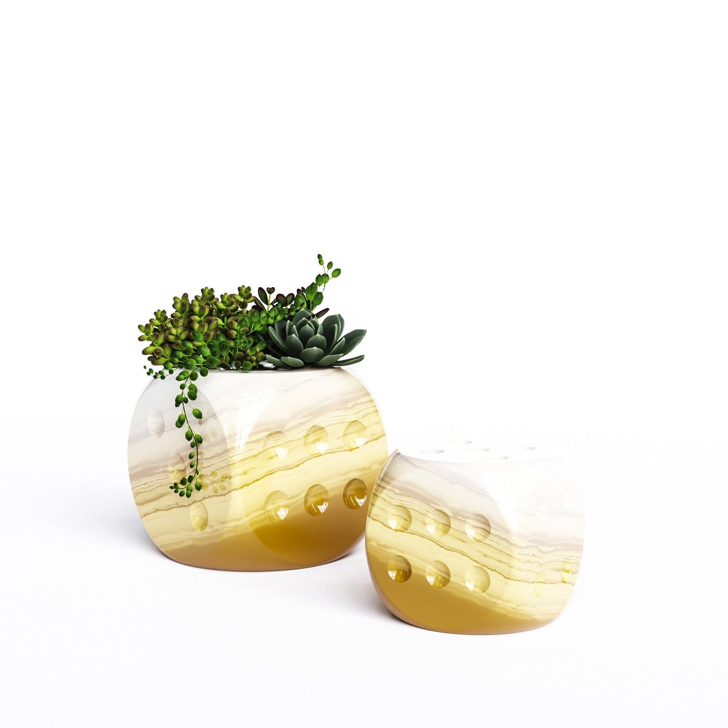 Ceramic Dice & Plants Set - Faded Marbles - Synchrony Art INC