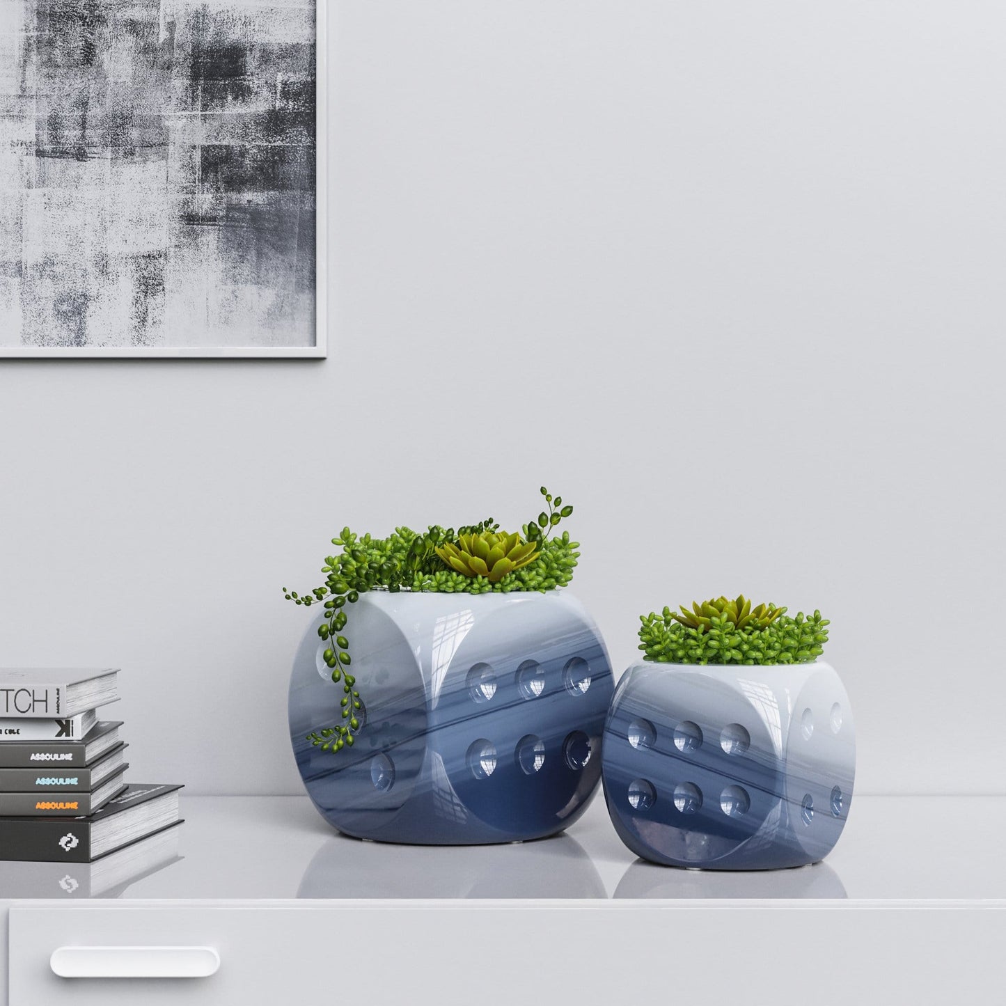 Ceramic Dice & Plants Set - Faded Marbles - Synchrony Art INC