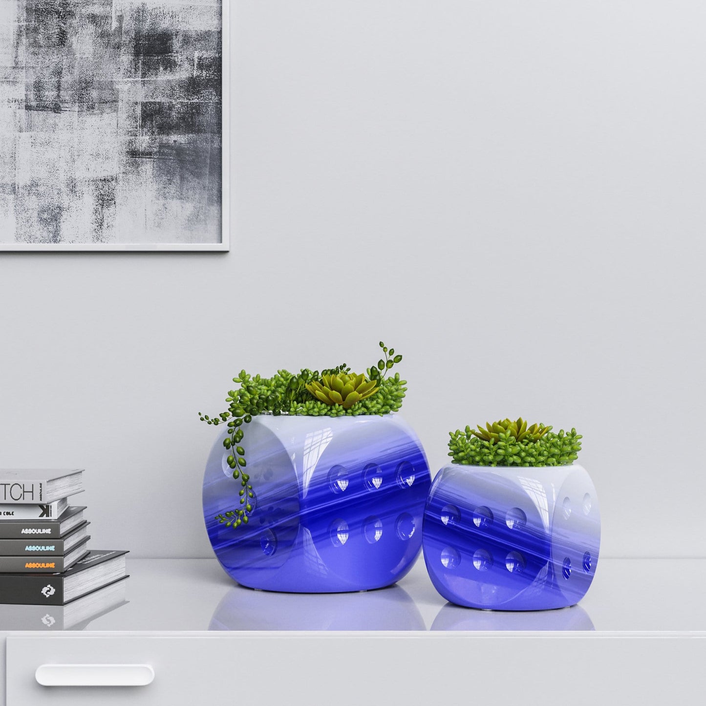 Ceramic Dice & Plants Set - Faded Marbles - Synchrony Art INC