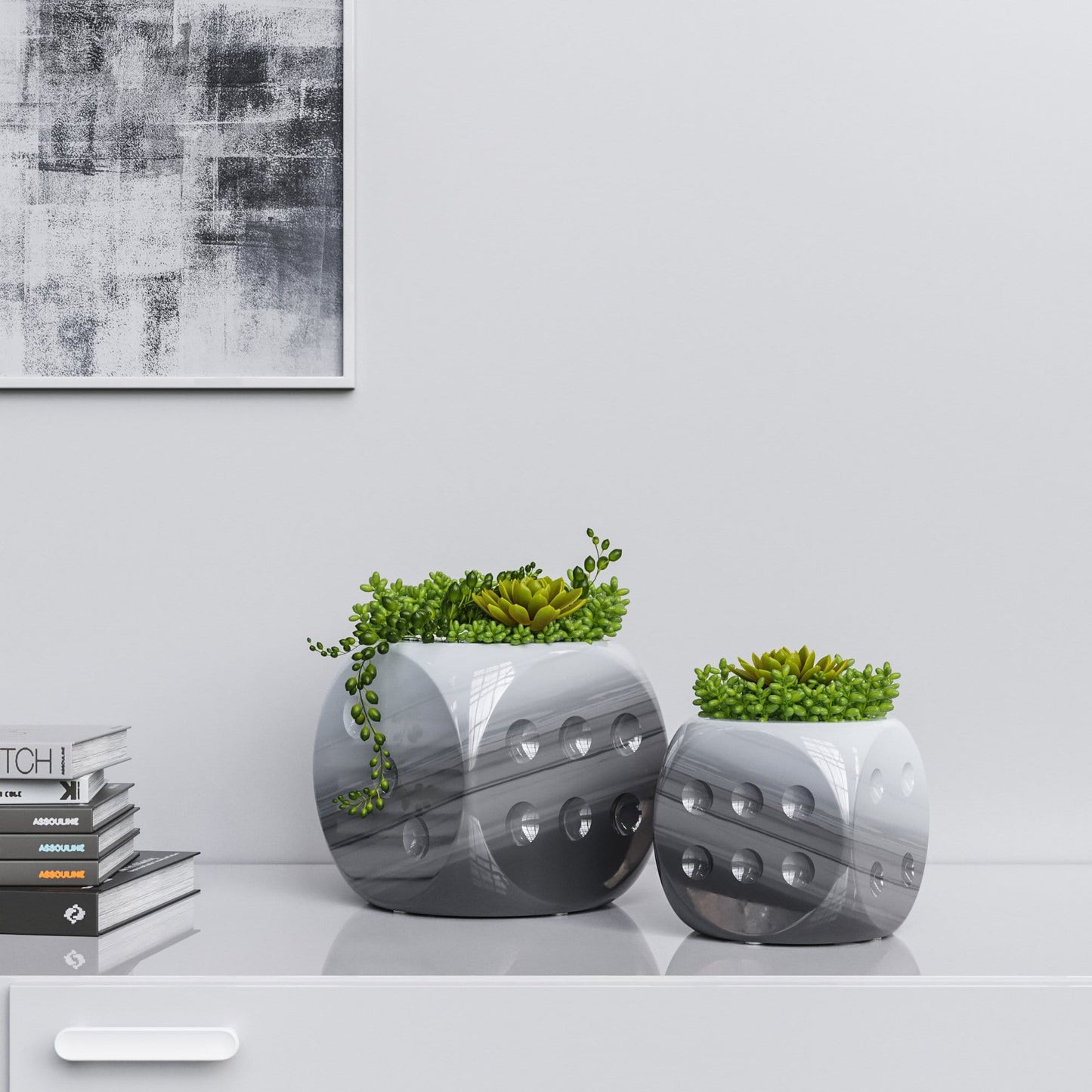 Ceramic Dice & Plants Set - Faded Marbles - Synchrony Art INC