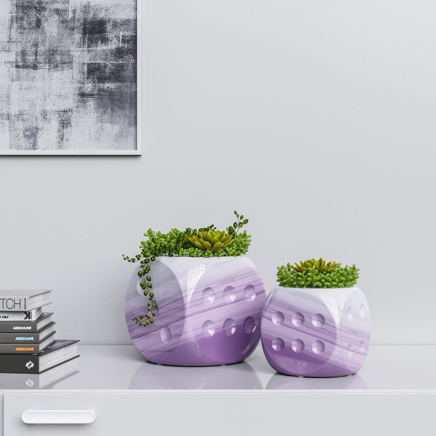 Ceramic Dice & Plants Set - Faded Marbles - Synchrony Art INC