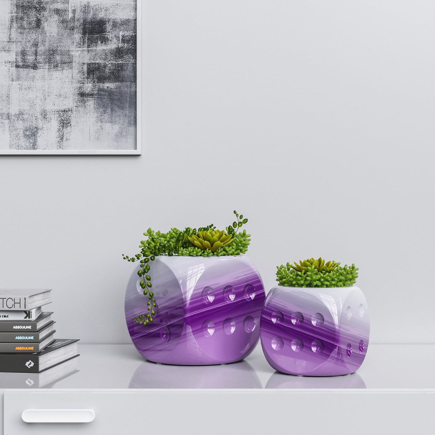Ceramic Dice & Plants Set - Faded Marbles - Synchrony Art INC
