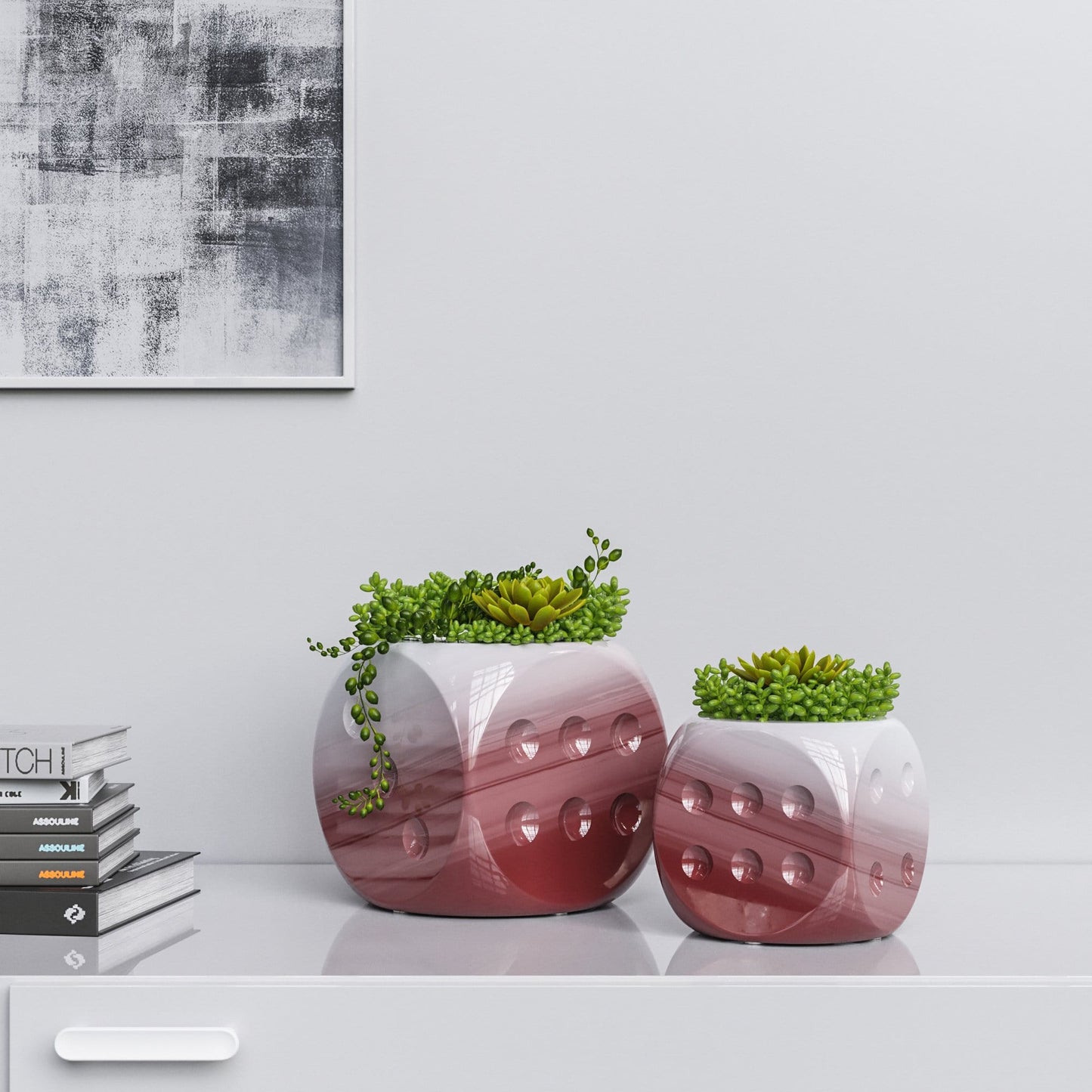 Ceramic Dice & Plants Set - Faded Marbles - Synchrony Art INC