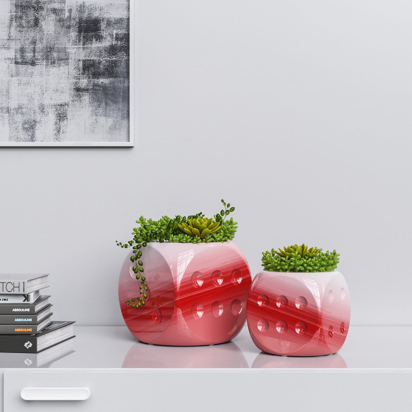 Ceramic Dice & Plants Set - Faded Marbles - Synchrony Art INC