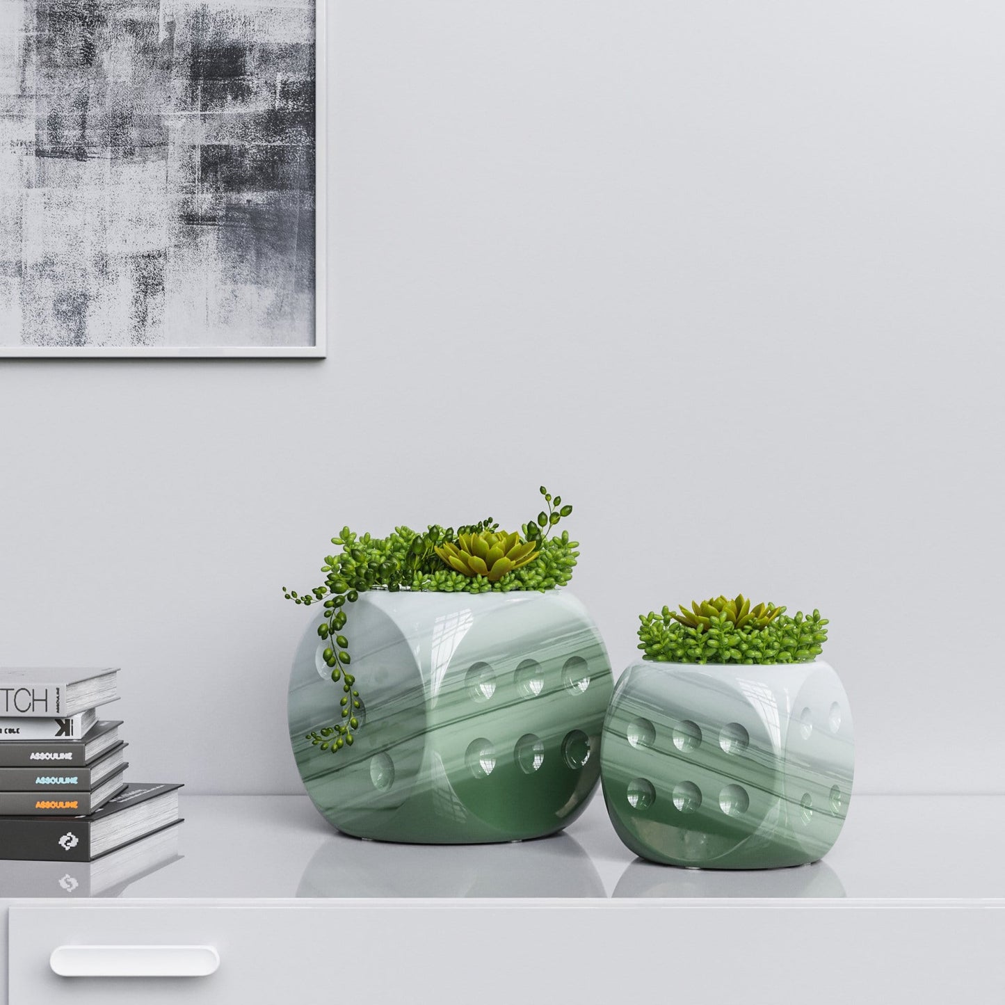 Ceramic Dice & Plants Set - Faded Marbles - Synchrony Art INC