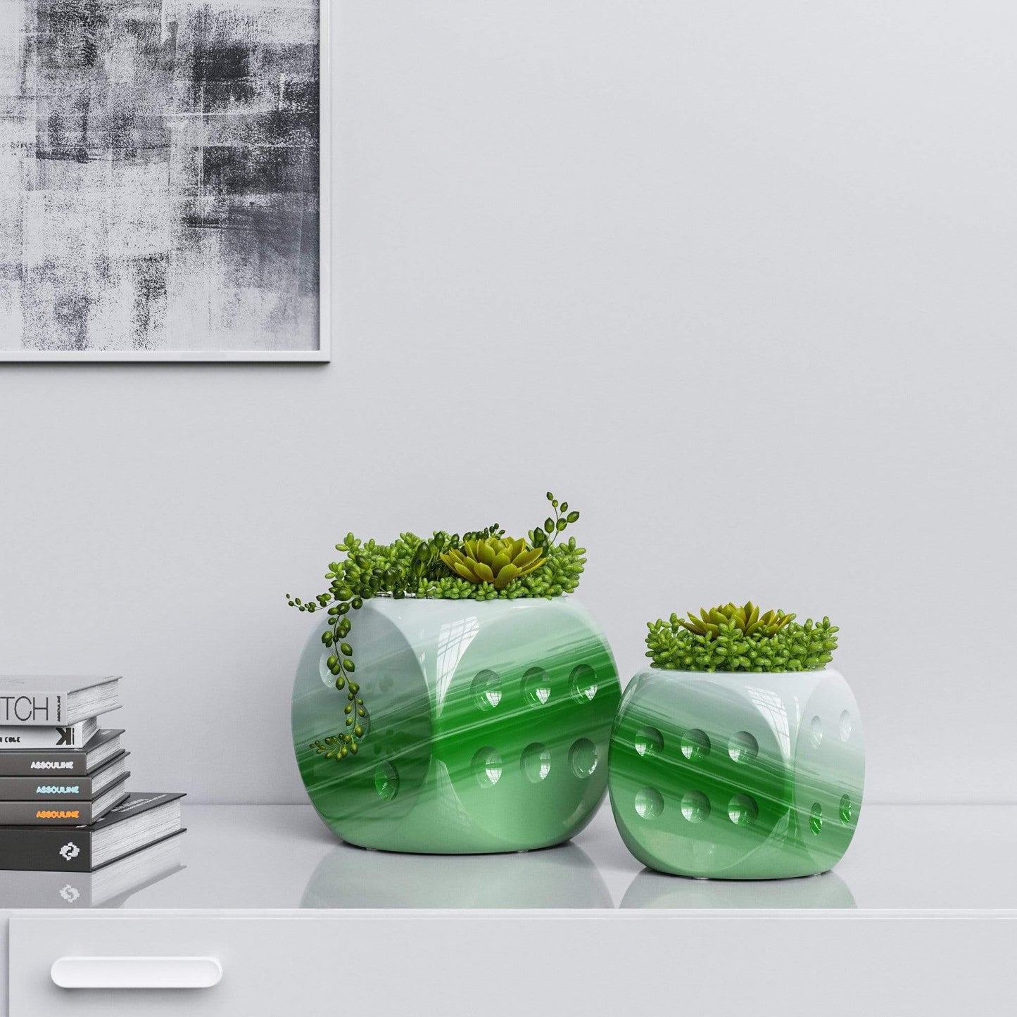 Ceramic Dice & Plants Set - Faded Marbles - Synchrony Art INC