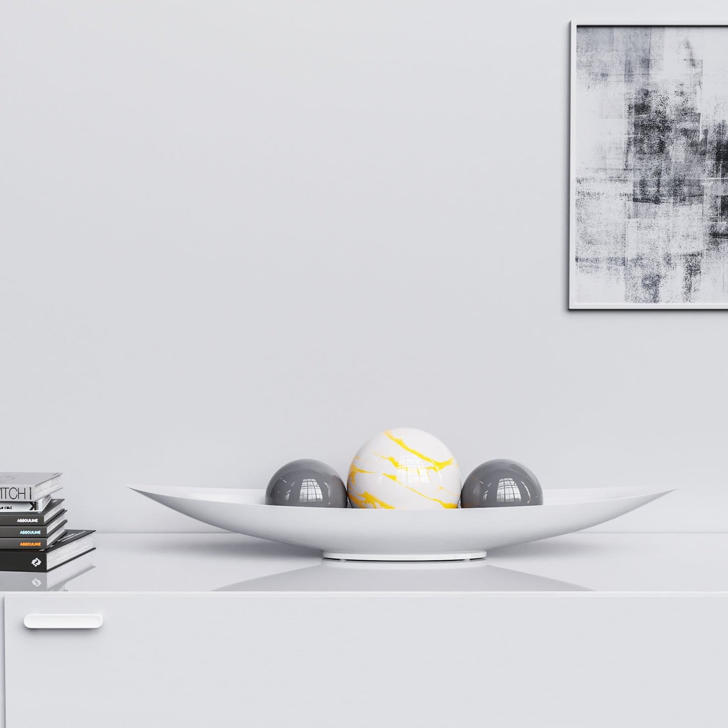 Ceramic Canoe & Three Balls Set - White Marbles - Synchrony Art INC