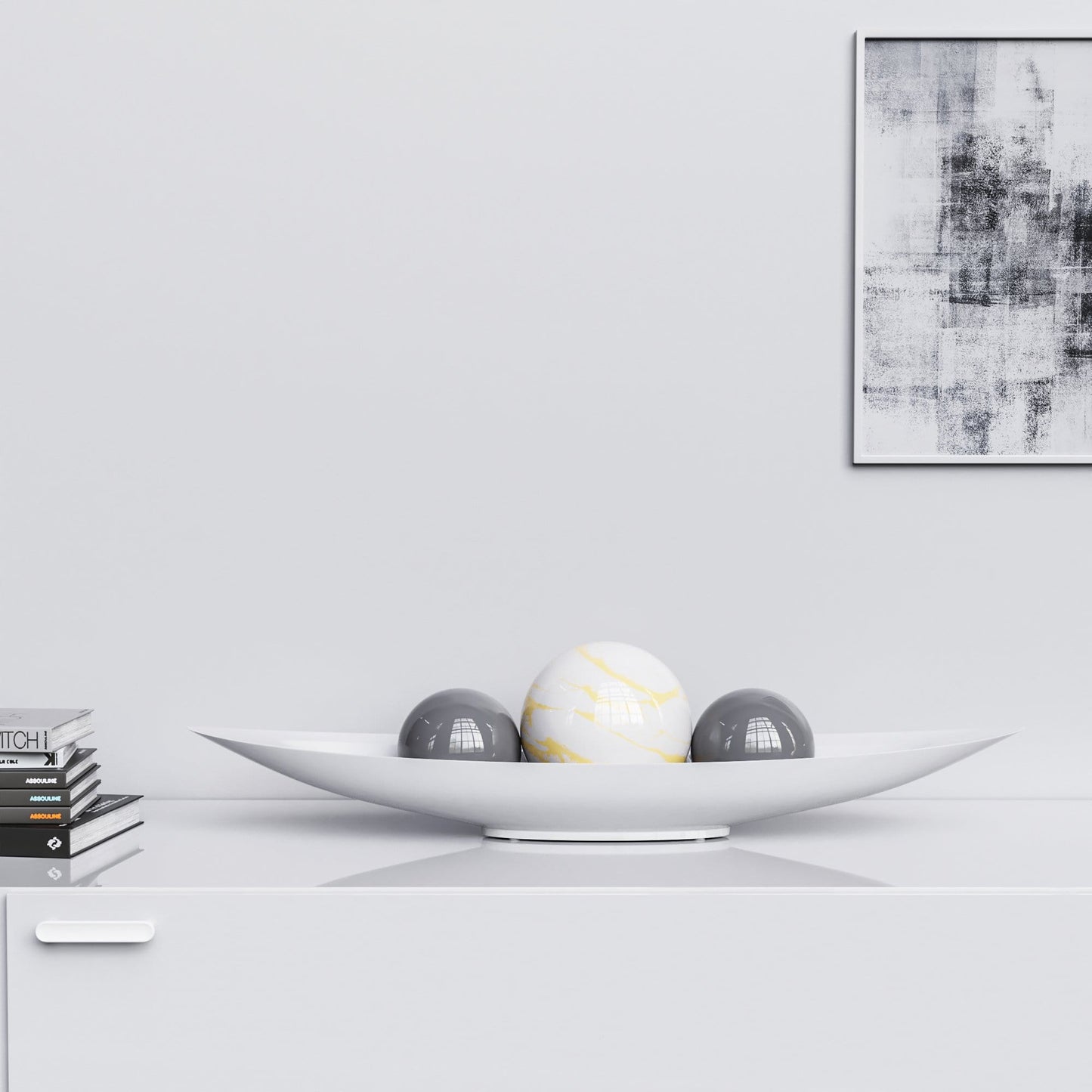 Ceramic Canoe & Three Balls Set - White Marbles - Synchrony Art INC