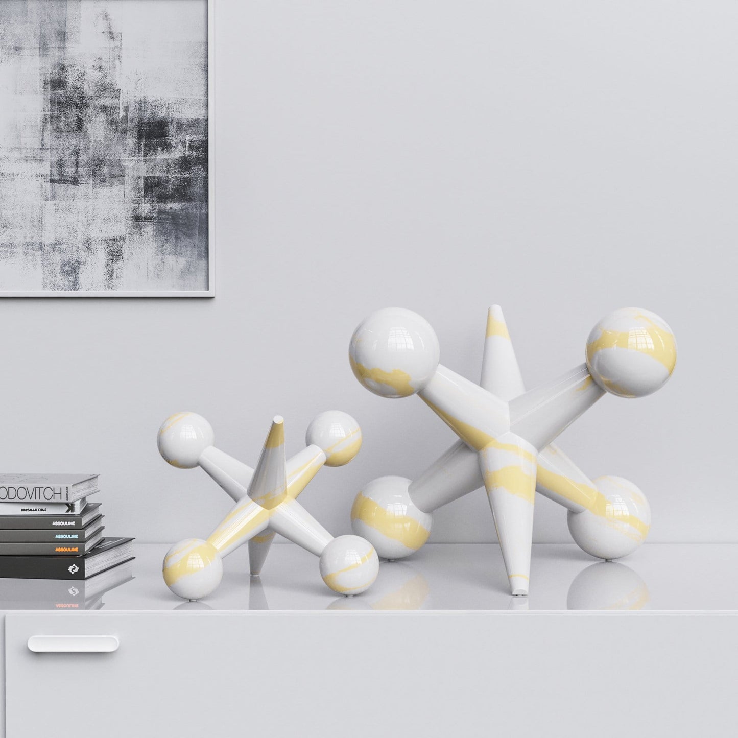 Ceramic Jack Set - White Marbles - Synchrony Art INC