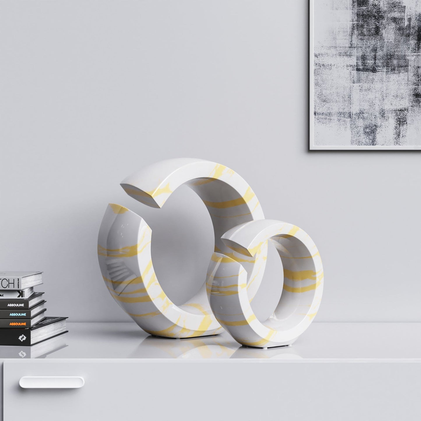 Ceramic Ring Set - White Marbles - Synchrony Art INC