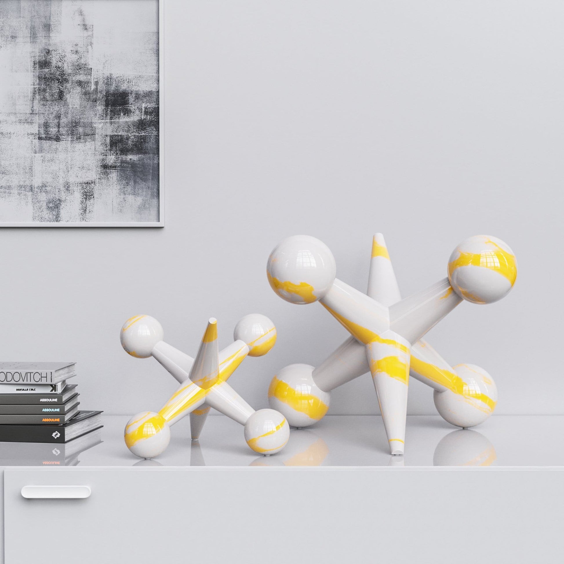 Ceramic Jack Set - White Marbles - Synchrony Art INC