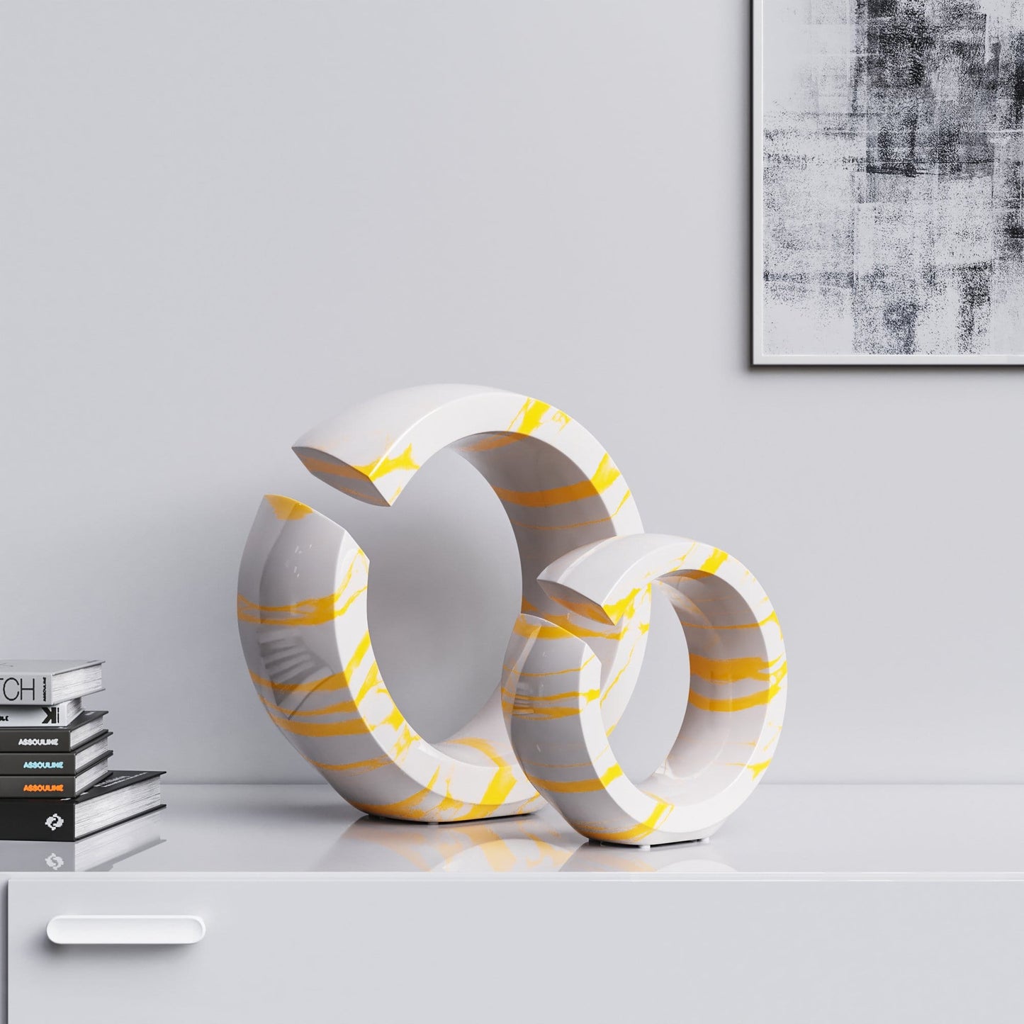 Ceramic Ring Set - White Marbles - Synchrony Art INC