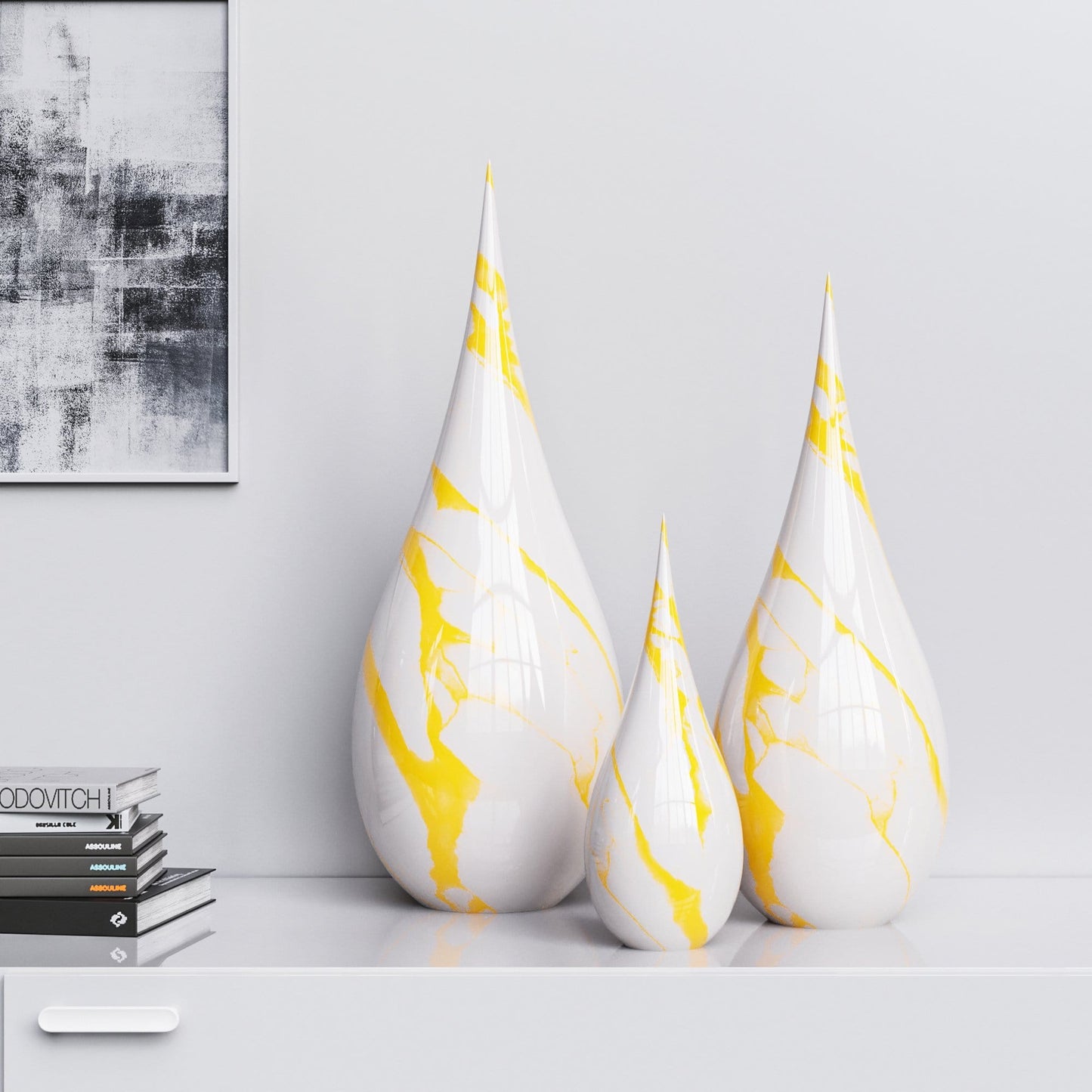 Ceramic Drop Three Pieces Set - White Marbles - Synchrony Art INC
