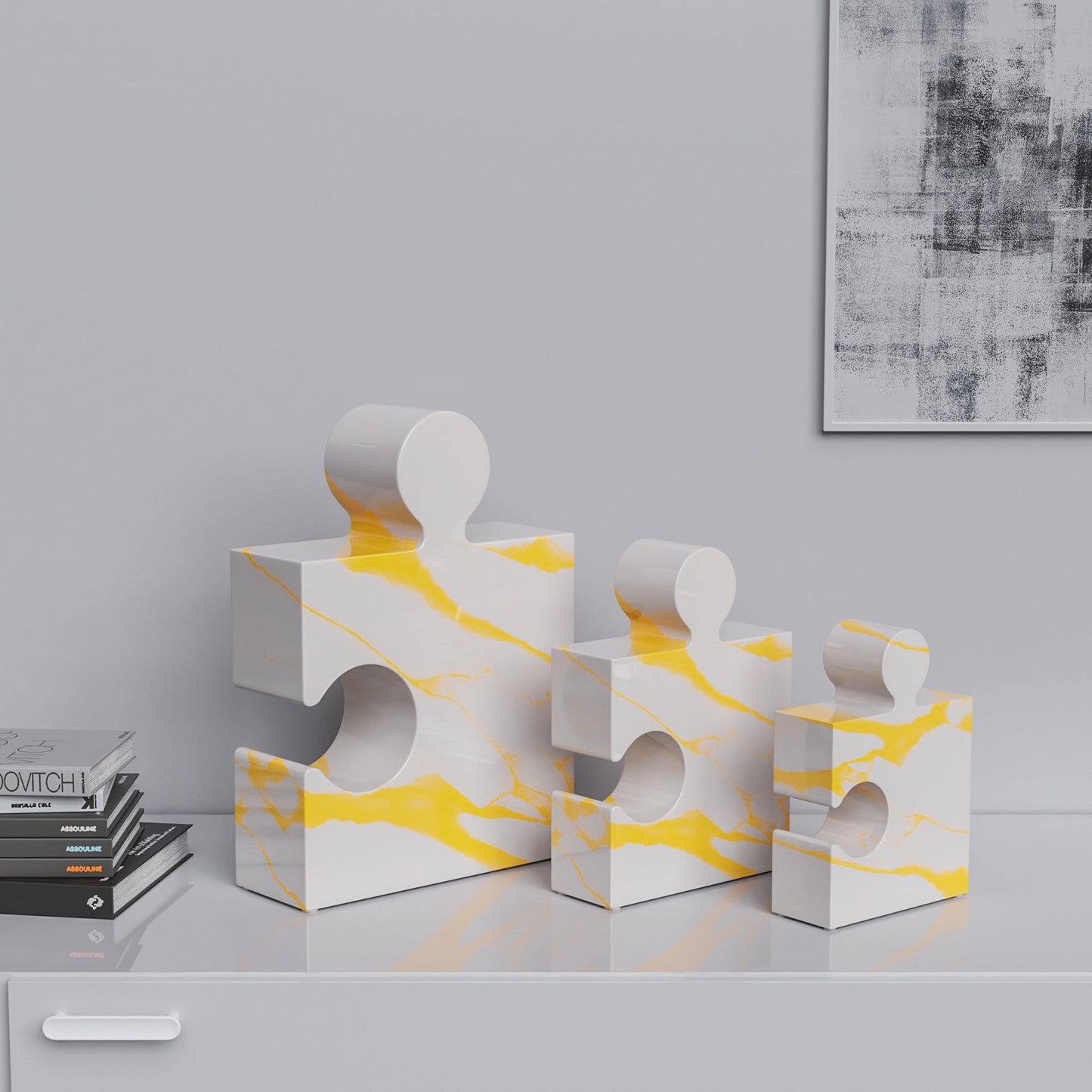 Ceramic Three Puzzles Set (Enhanced) - White Marbles - Synchrony Art INC