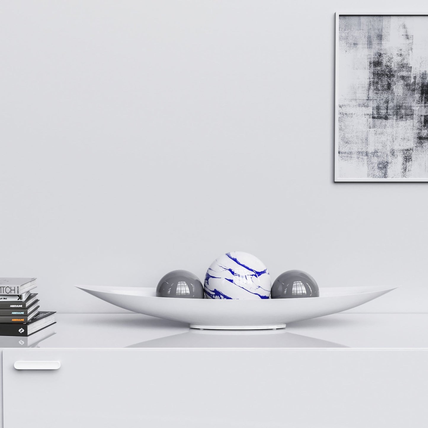 Ceramic Canoe & Three Balls Set - White Marbles - Synchrony Art INC