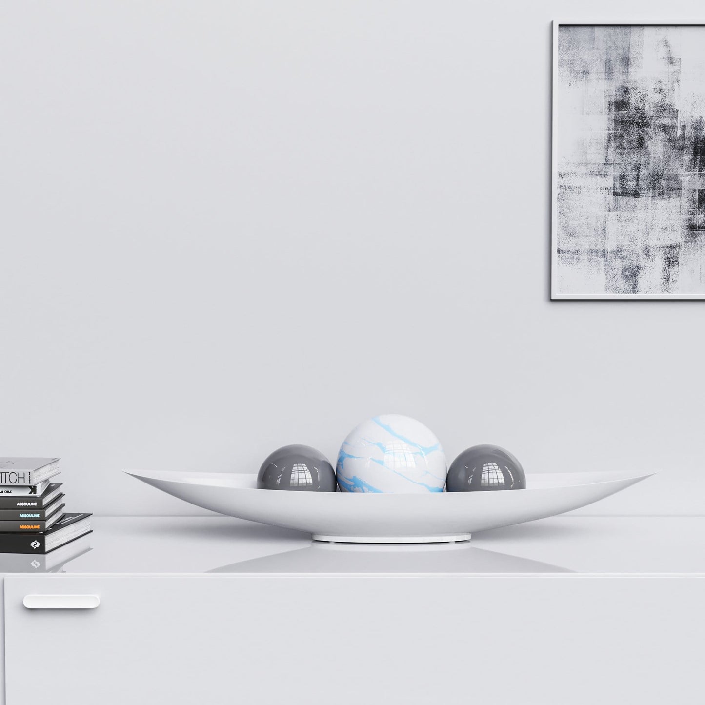 Ceramic Canoe & Three Balls Set - White Marbles - Synchrony Art INC