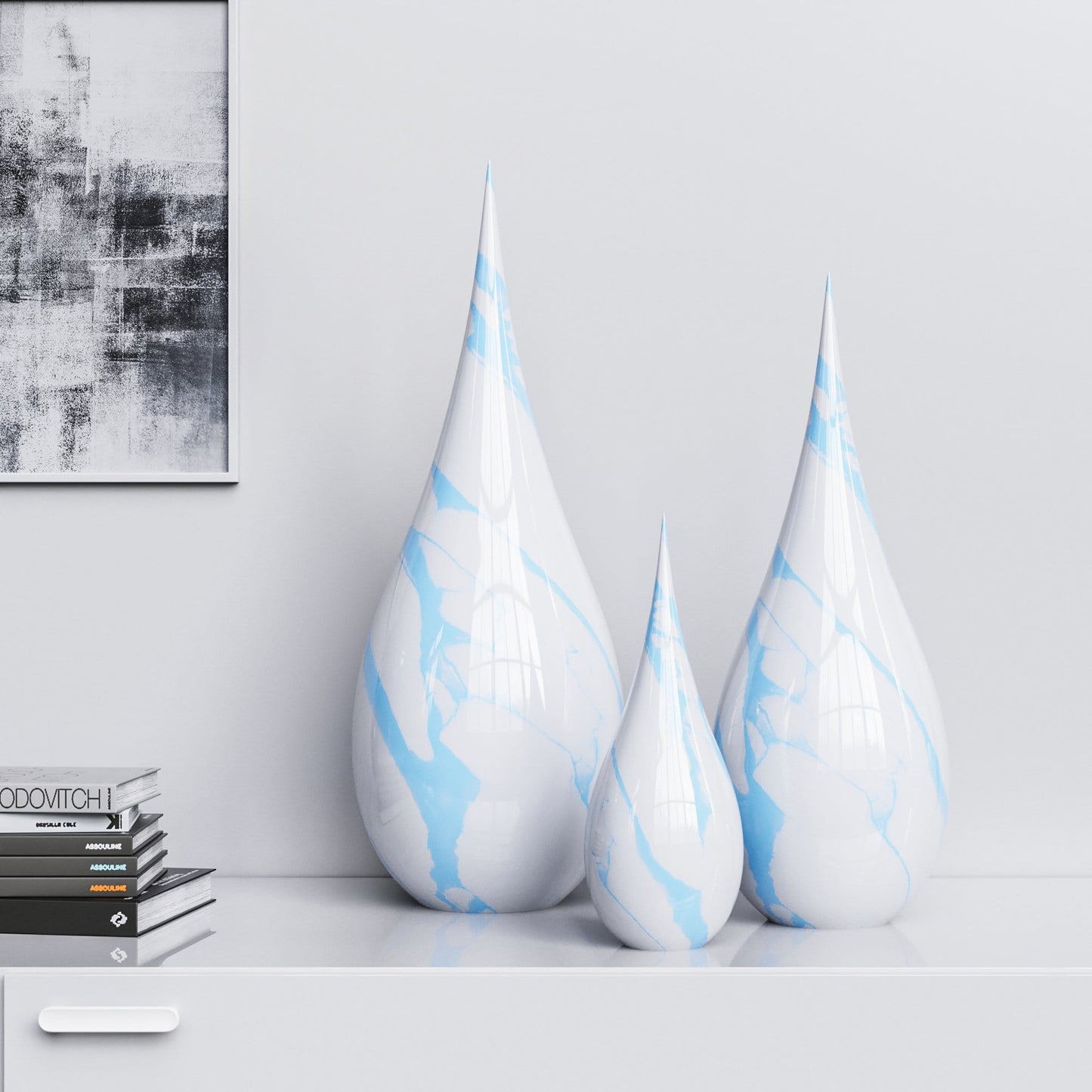 Ceramic Drop Three Pieces Set - White Marbles - Synchrony Art INC
