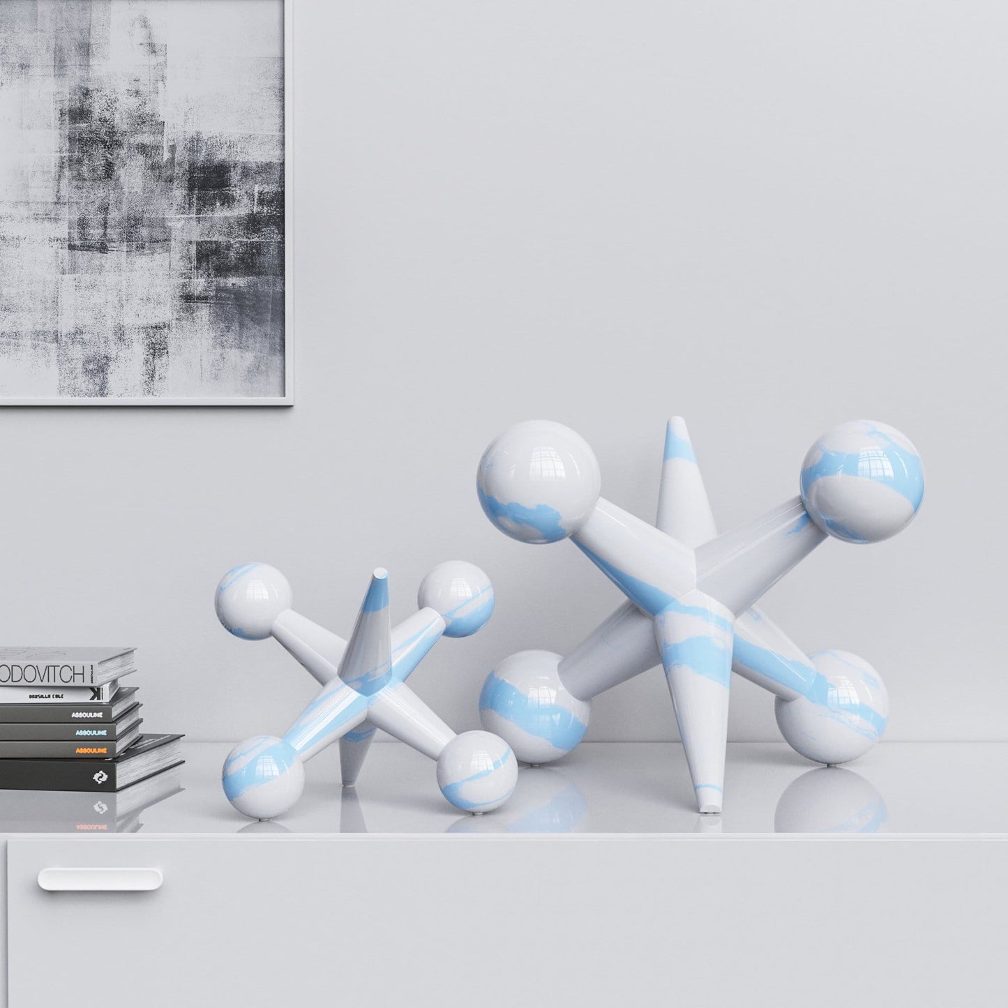 Ceramic Jack Set - White Marbles - Synchrony Art INC