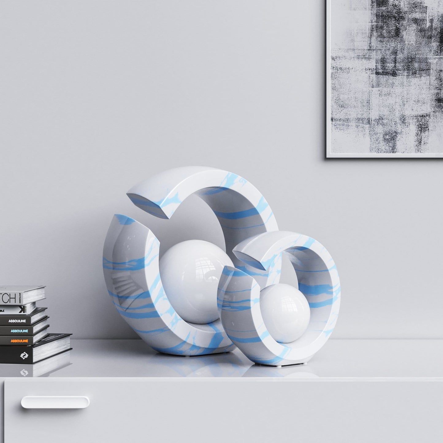 Ceramic Rings & Ball Set - White Marbles - Synchrony Art INC