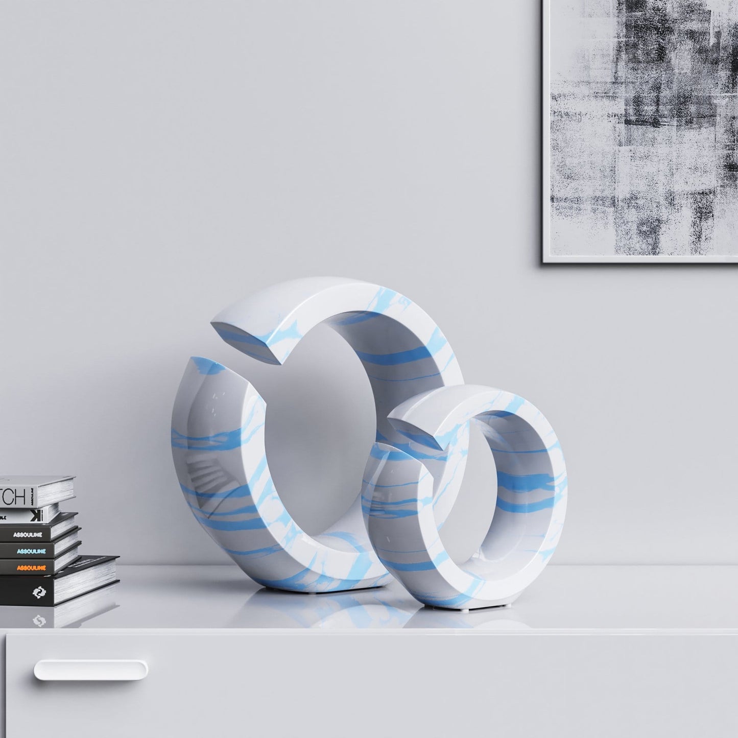 Ceramic Ring Set - White Marbles - Synchrony Art INC