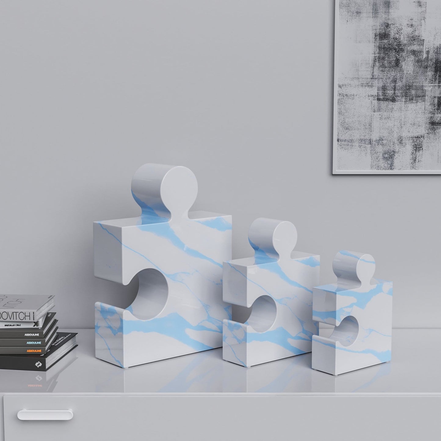 Ceramic Three Puzzles Set (Enhanced) - White Marbles - Synchrony Art INC