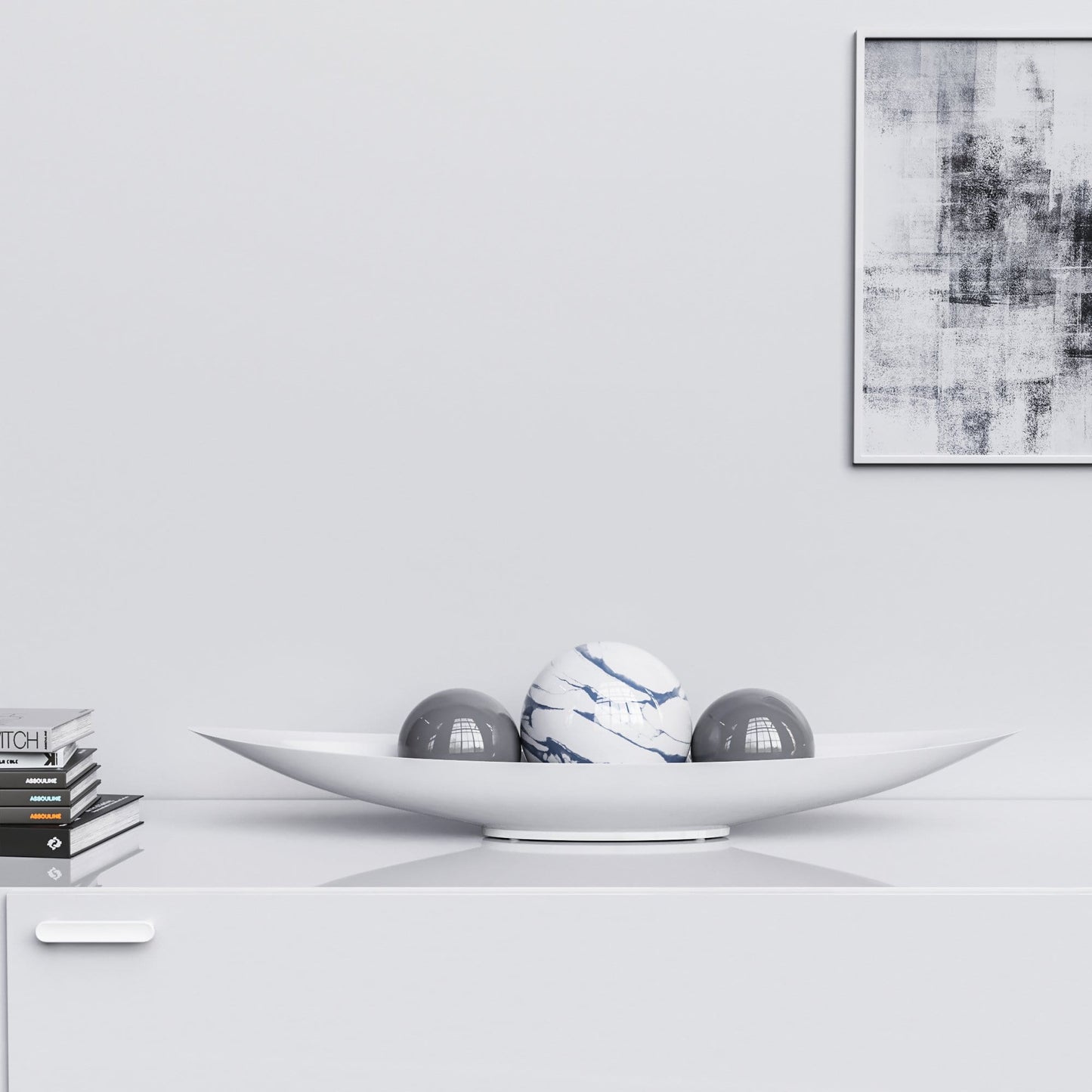 Ceramic Canoe & Three Balls Set - White Marbles - Synchrony Art INC