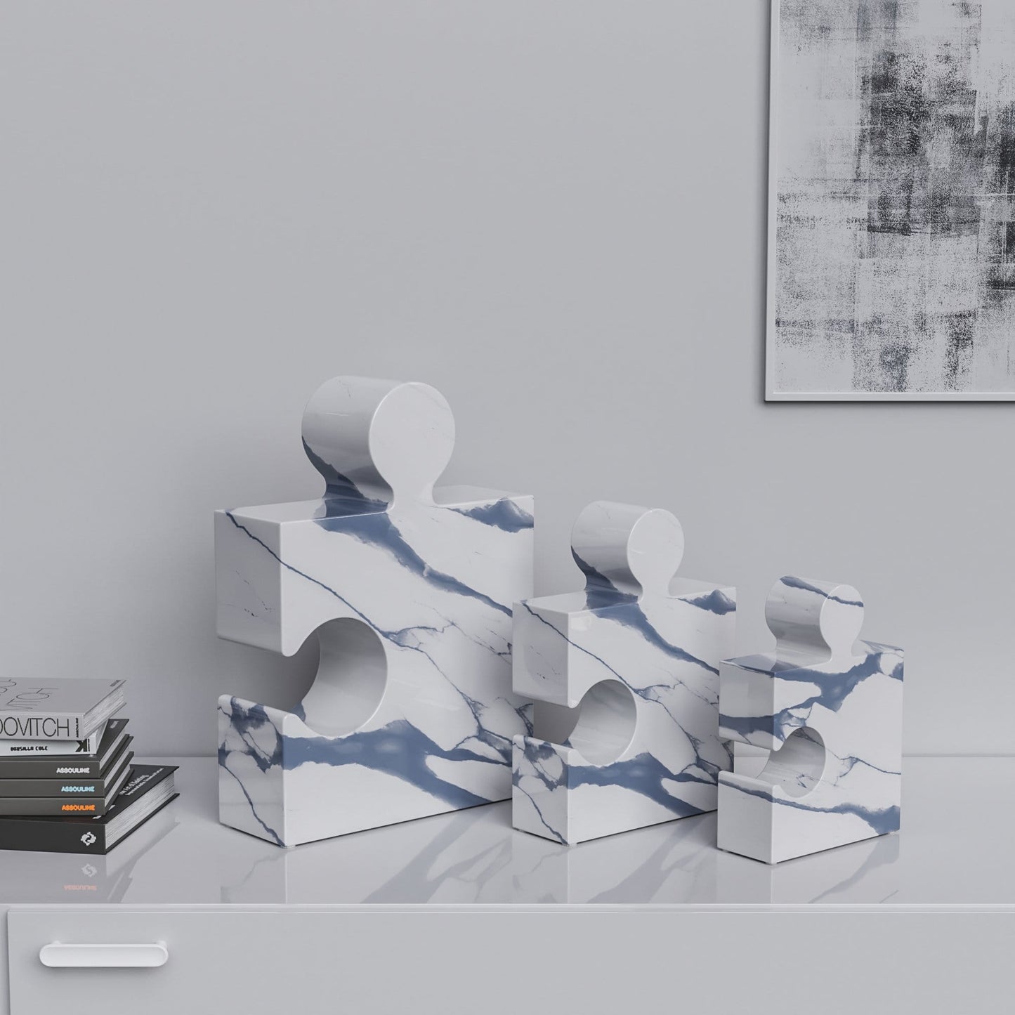 Ceramic Three Puzzles Set (Enhanced) - White Marbles - Synchrony Art INC