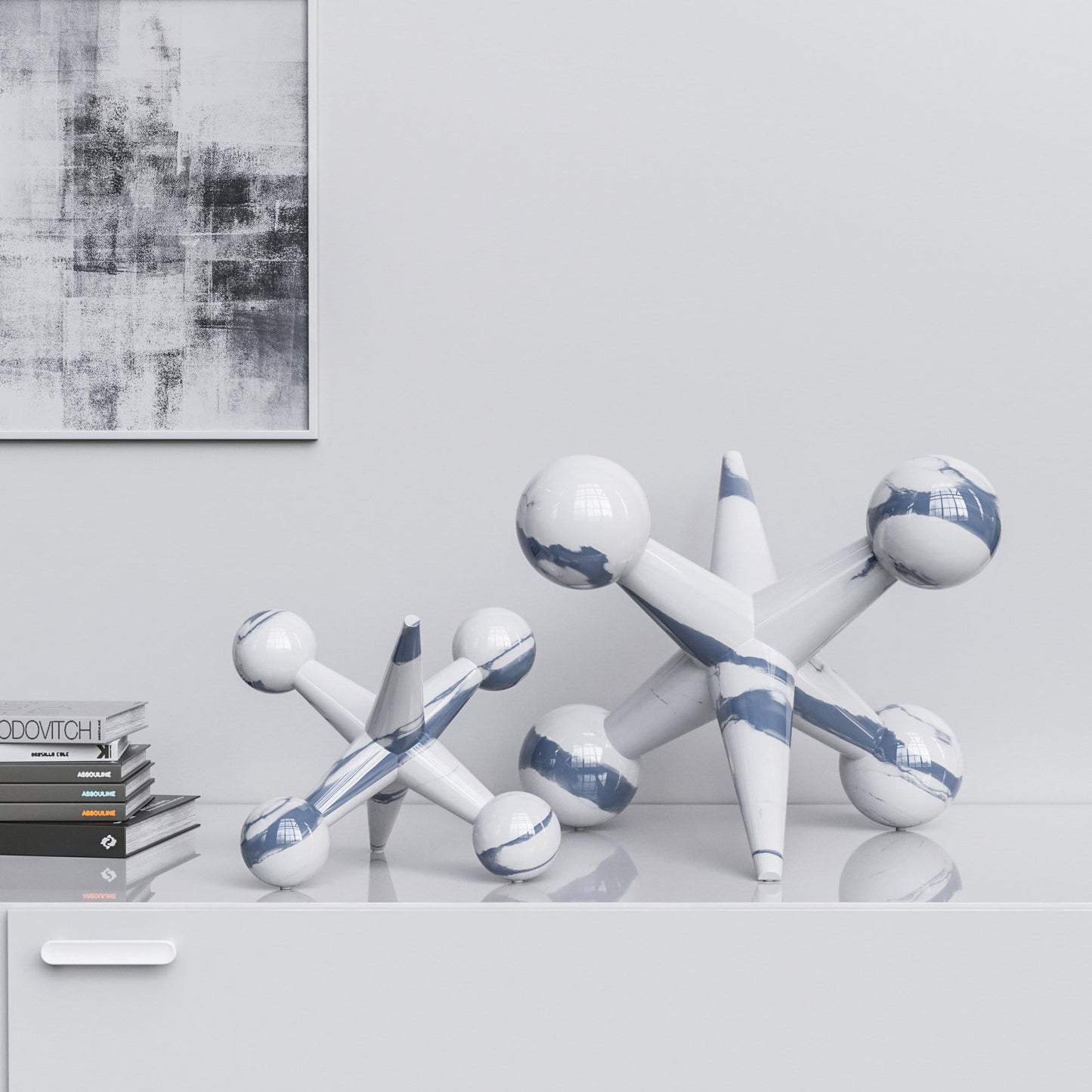 Ceramic Jack Set - White Marbles - Synchrony Art INC