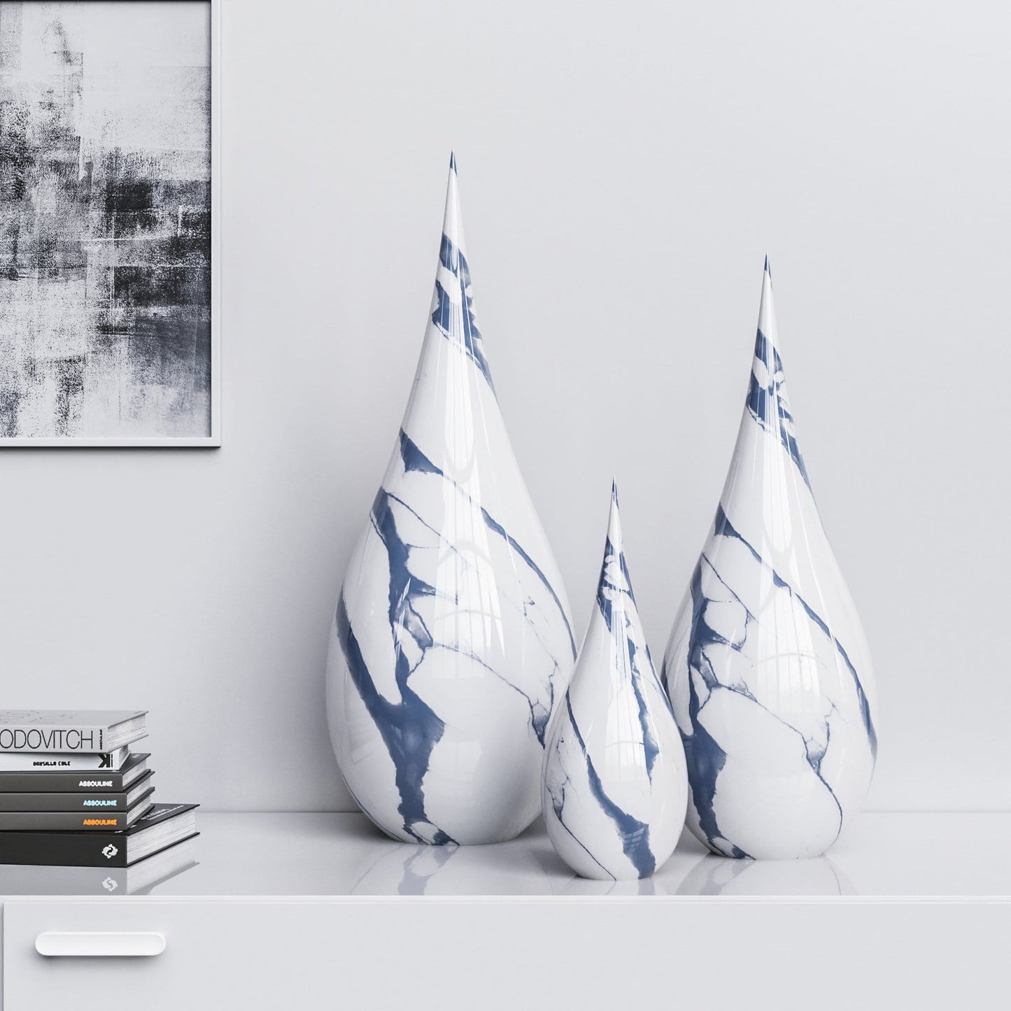 Ceramic Drop Three Pieces Set - White Marbles - Synchrony Art INC