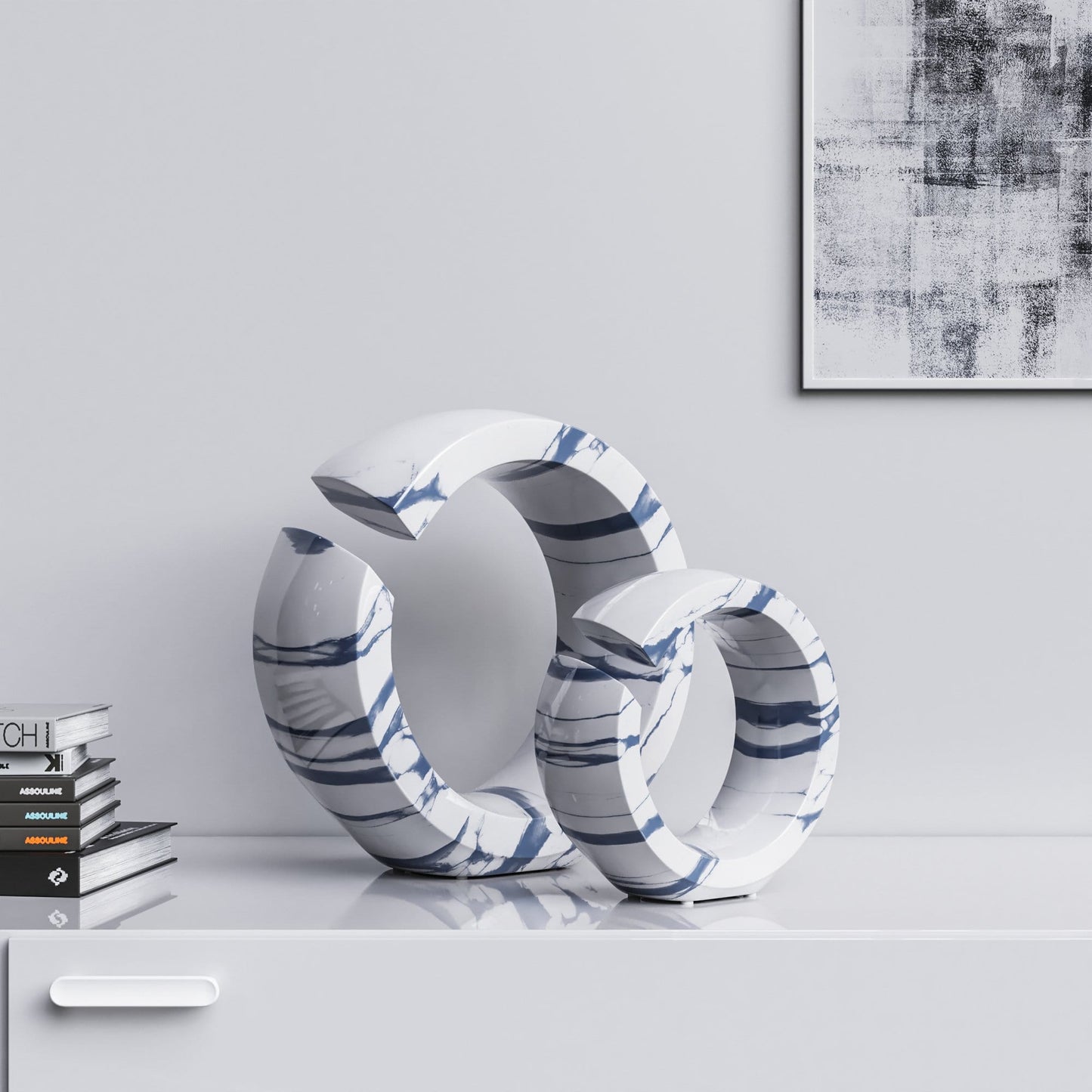 Ceramic Ring Set - White Marbles - Synchrony Art INC