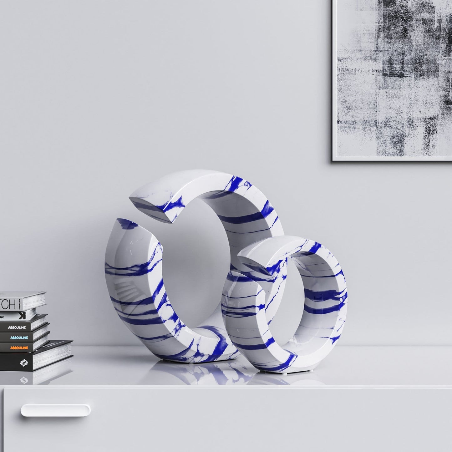 Ceramic Ring Set - White Marbles - Synchrony Art INC