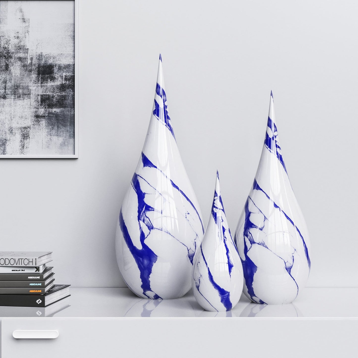 Ceramic Drop Three Pieces Set - White Marbles - Synchrony Art INC