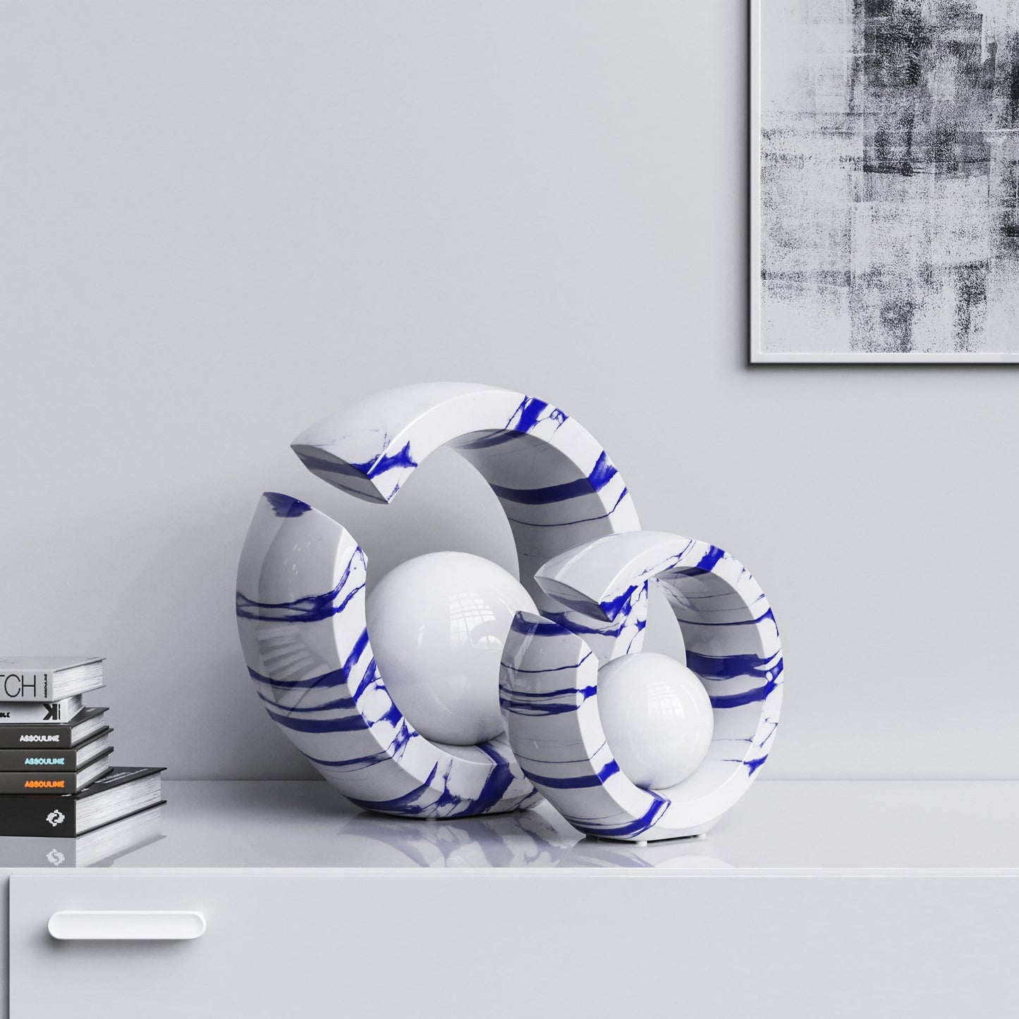 Ceramic Rings & Ball Set - White Marbles - Synchrony Art INC